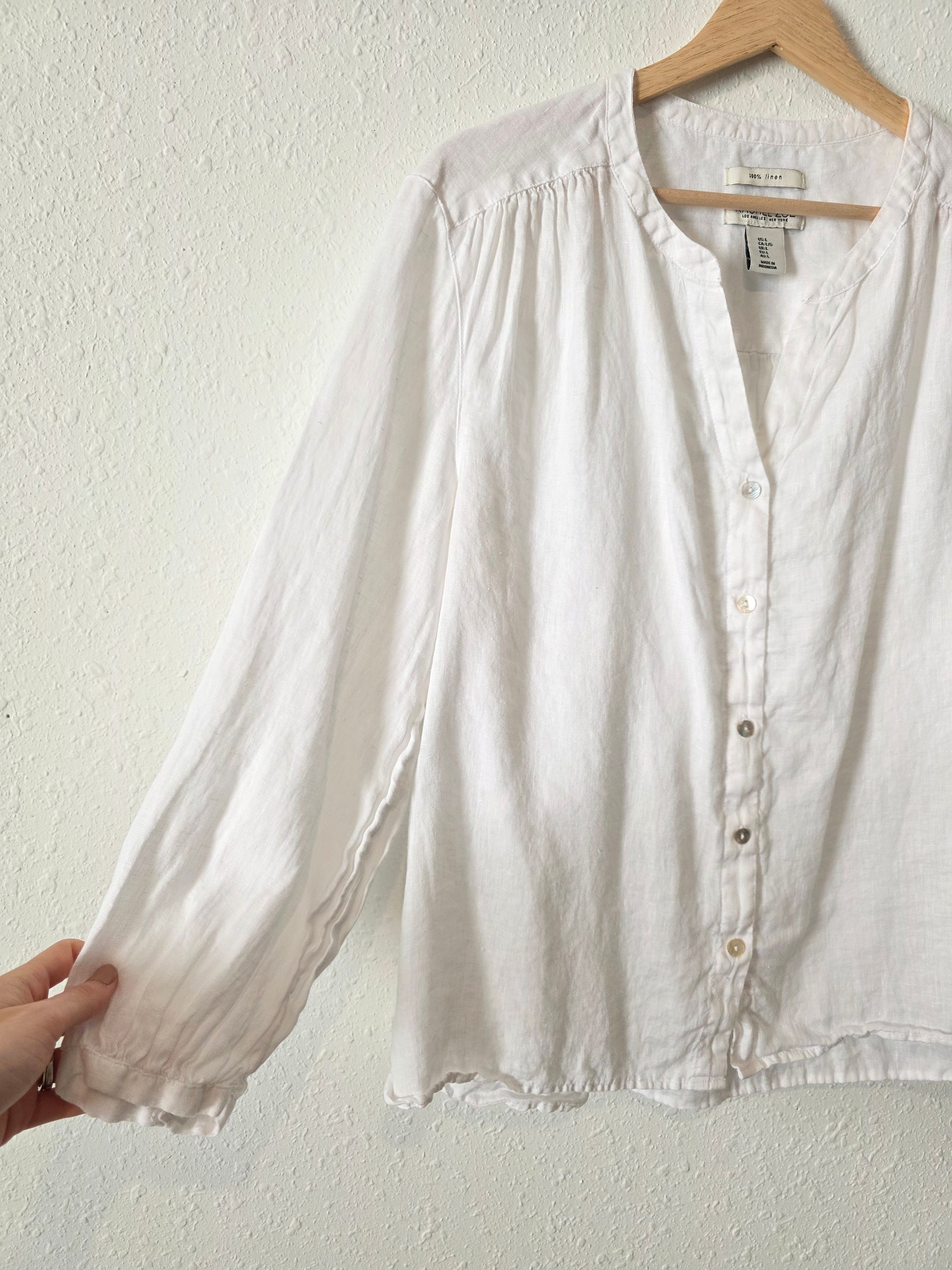 White Linen Button Up Blouse (L)