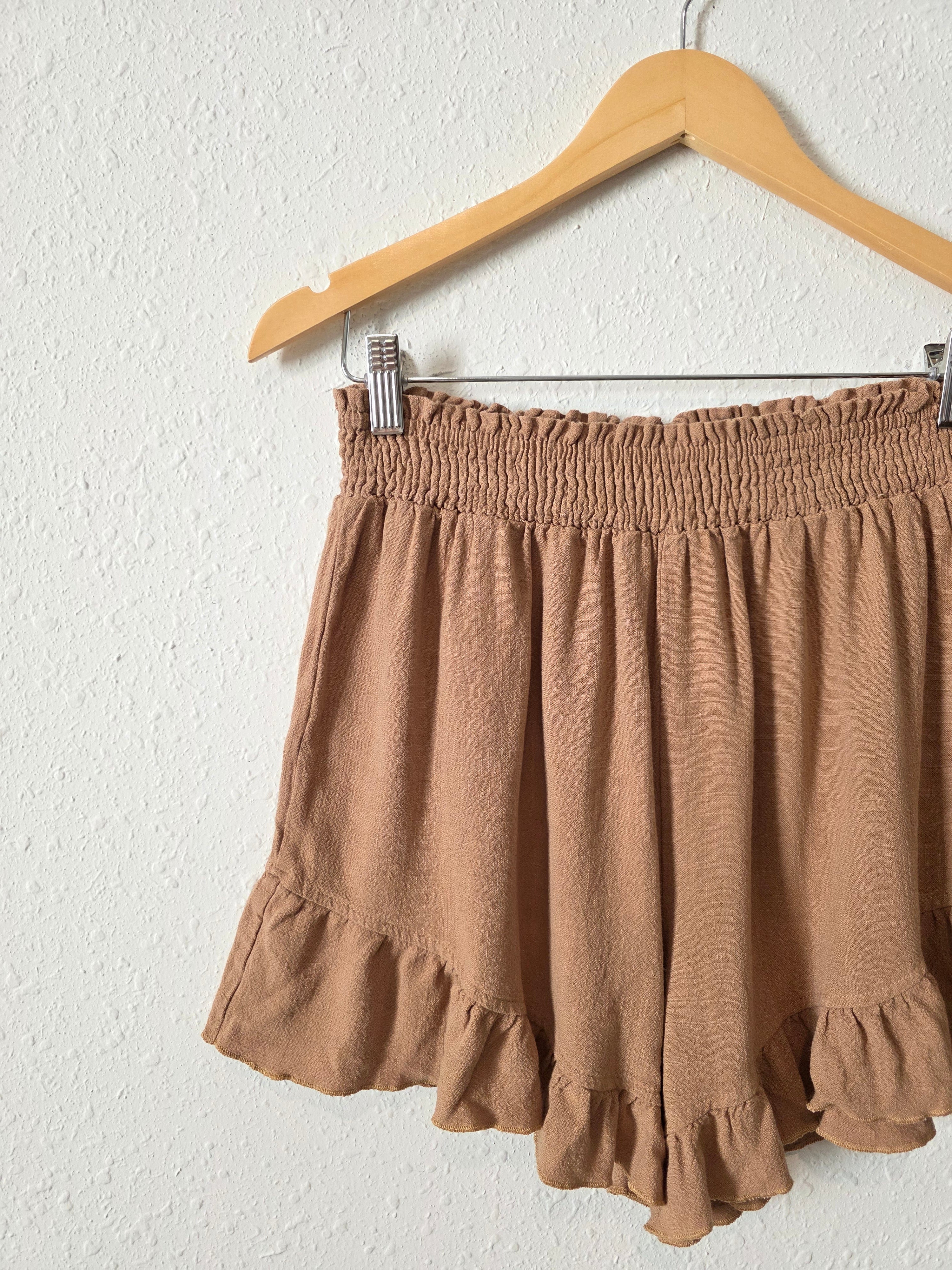 La Miel Brown Ruffle Shorts (L)