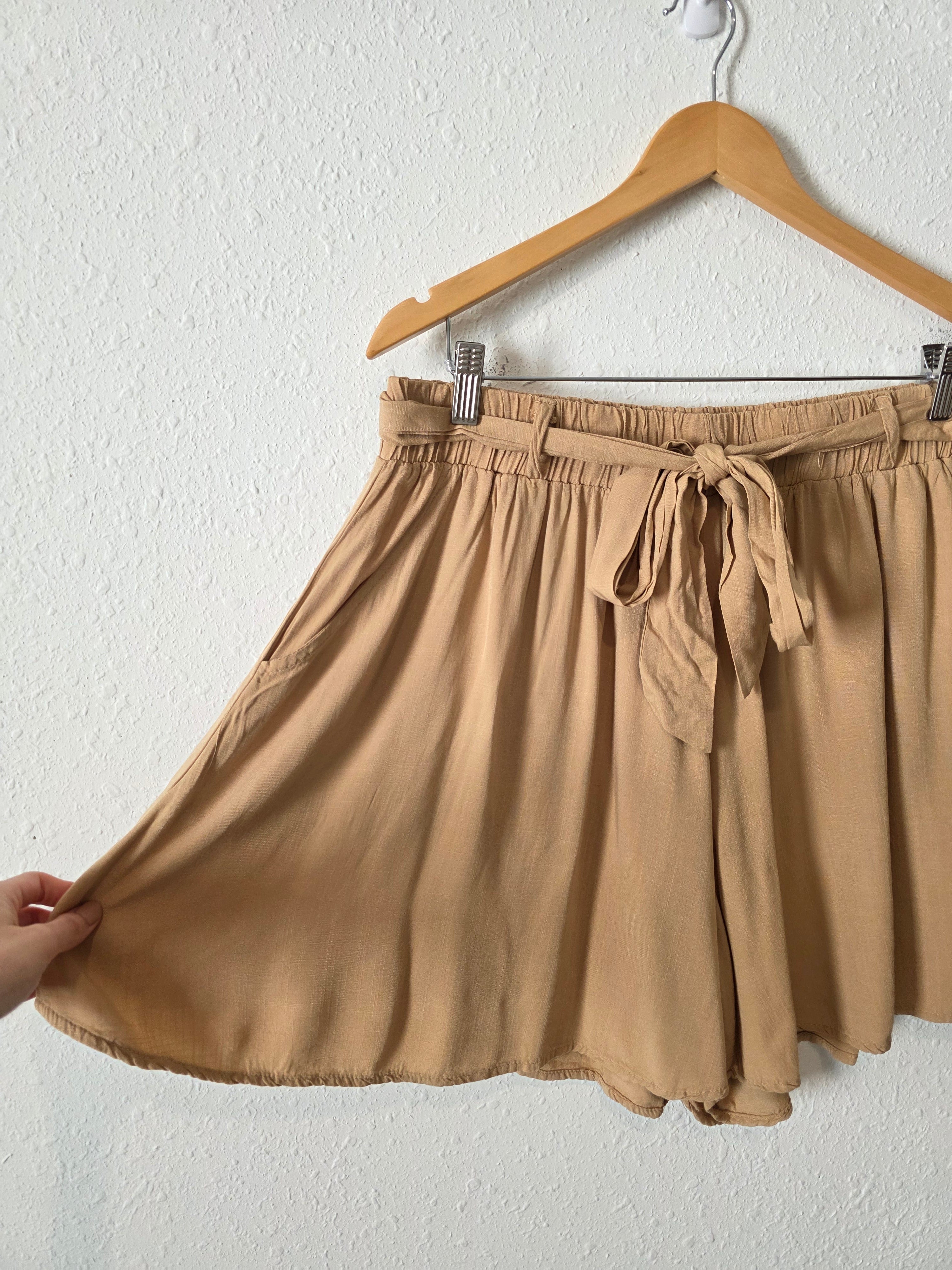 Carly Jean Camel Belted Shorts (2X)