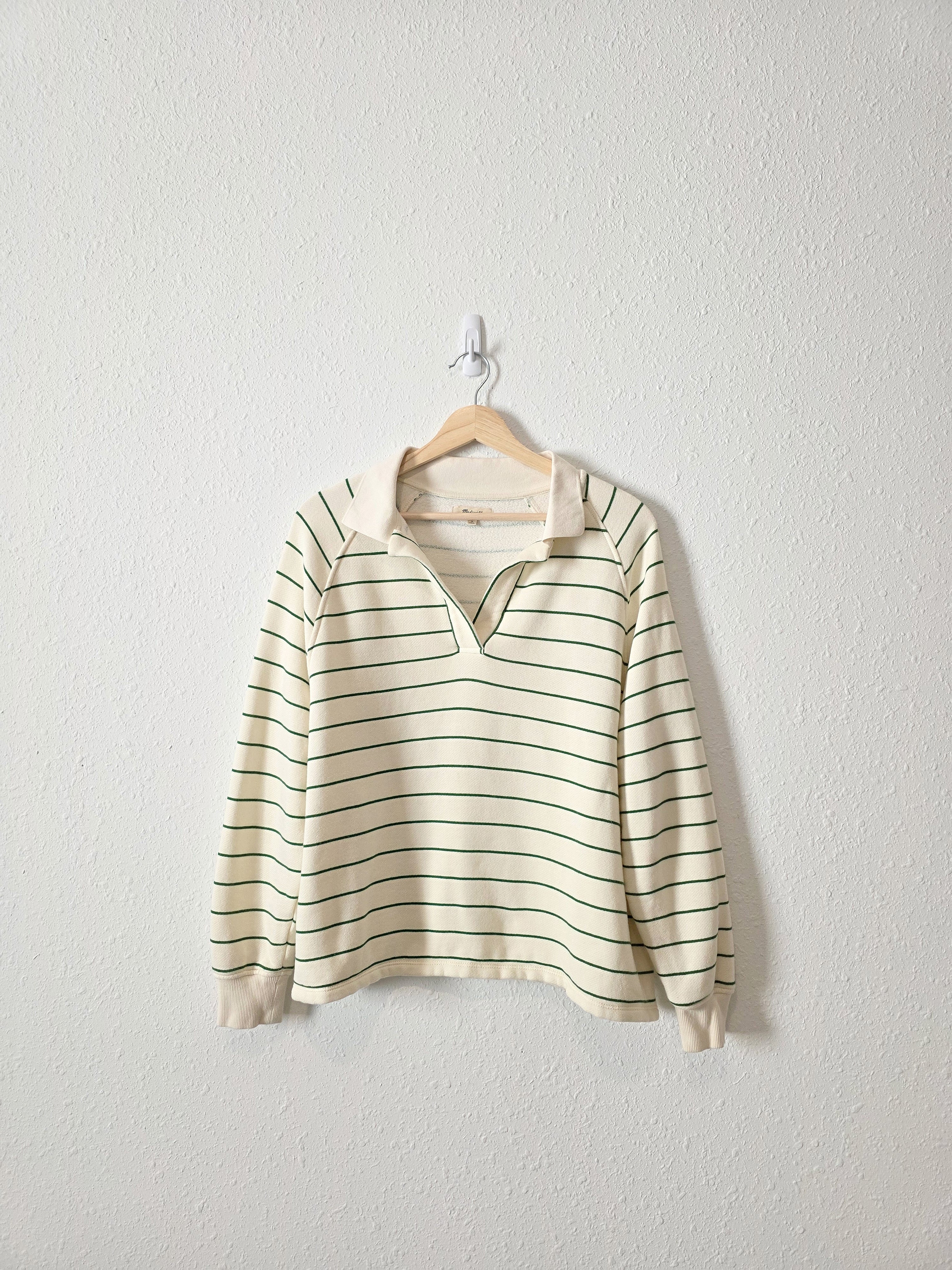 Madewell Green Striped Polo Sweatshirt (M)