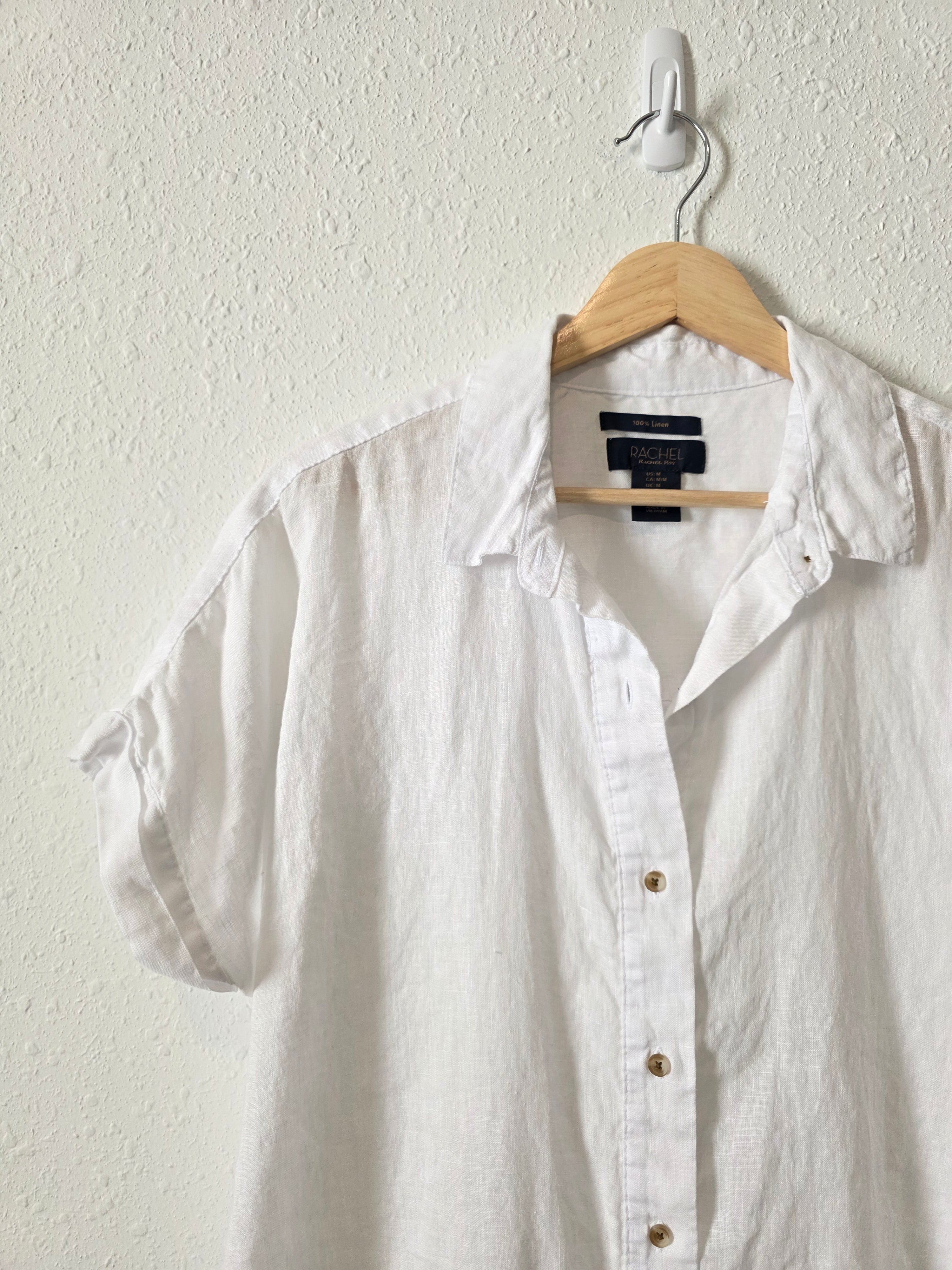 White Boxy Linen Button Up (M)