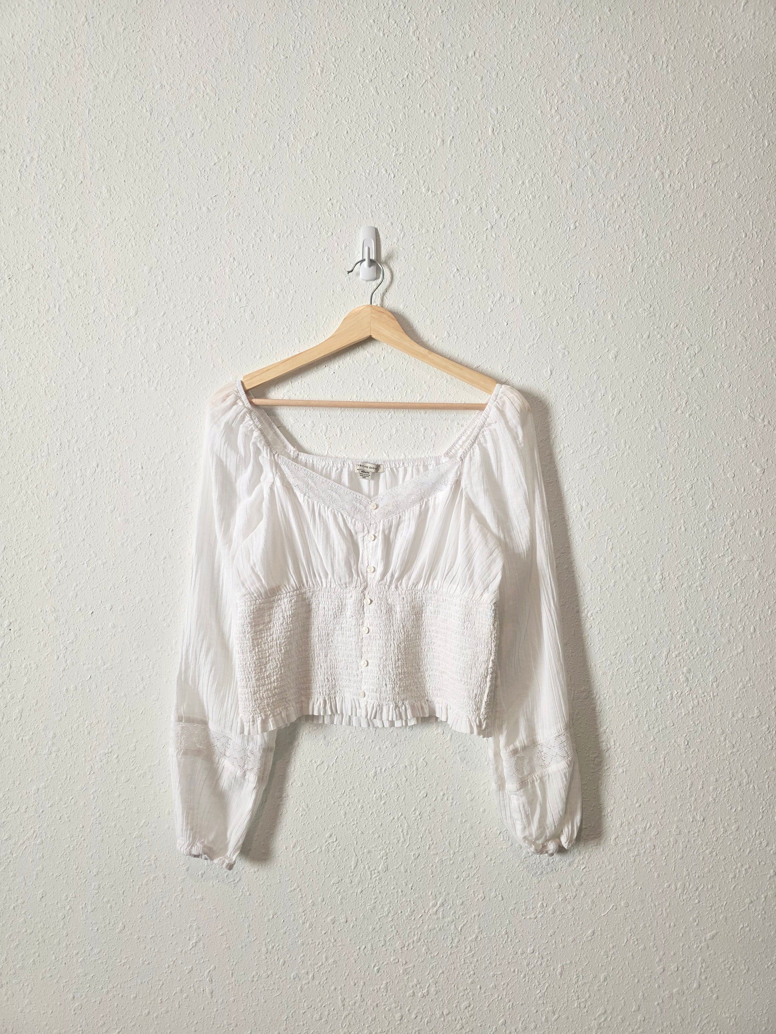 White Smocked Cotton Blouse (M)
