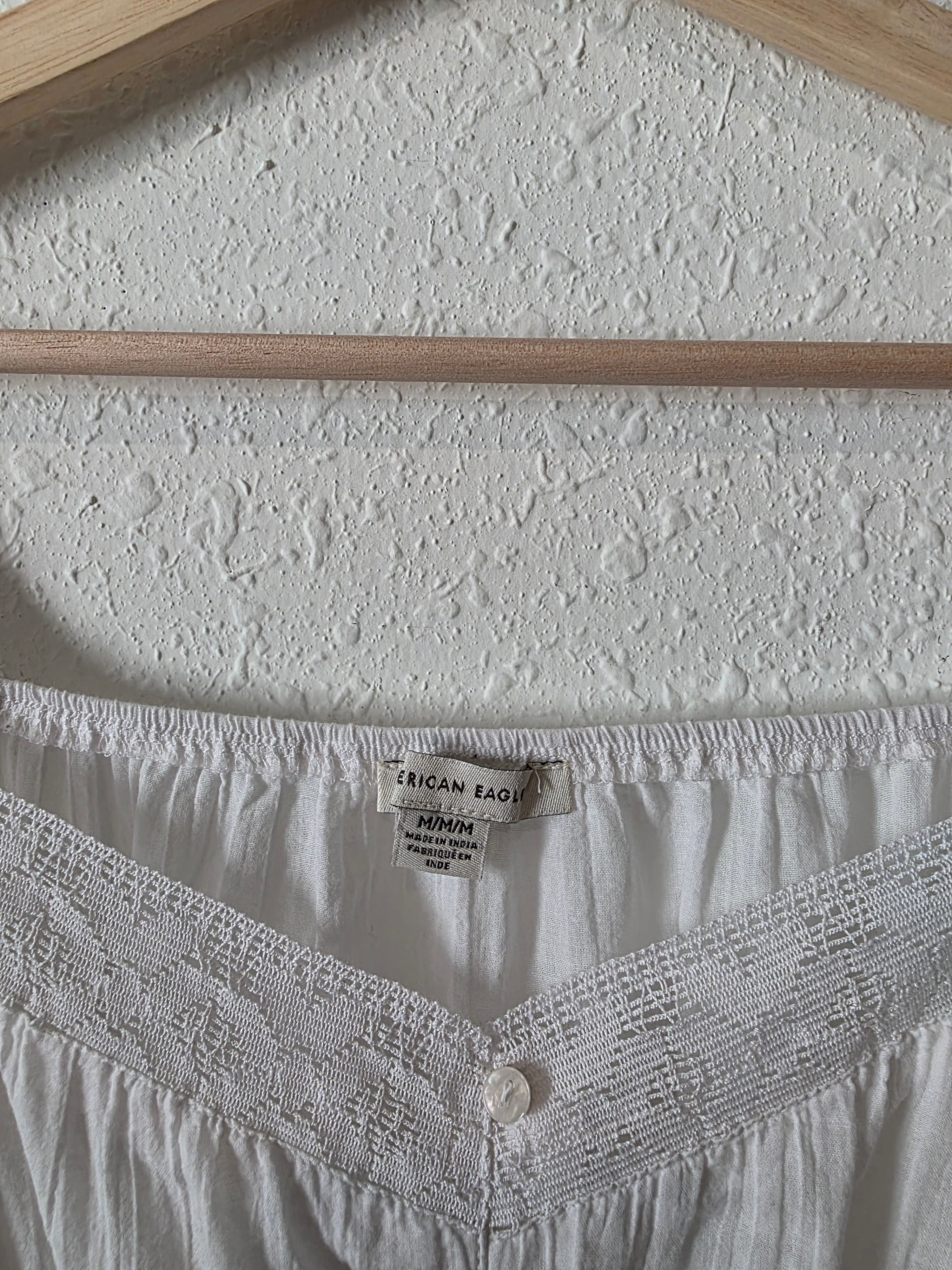 White Smocked Cotton Blouse (M)