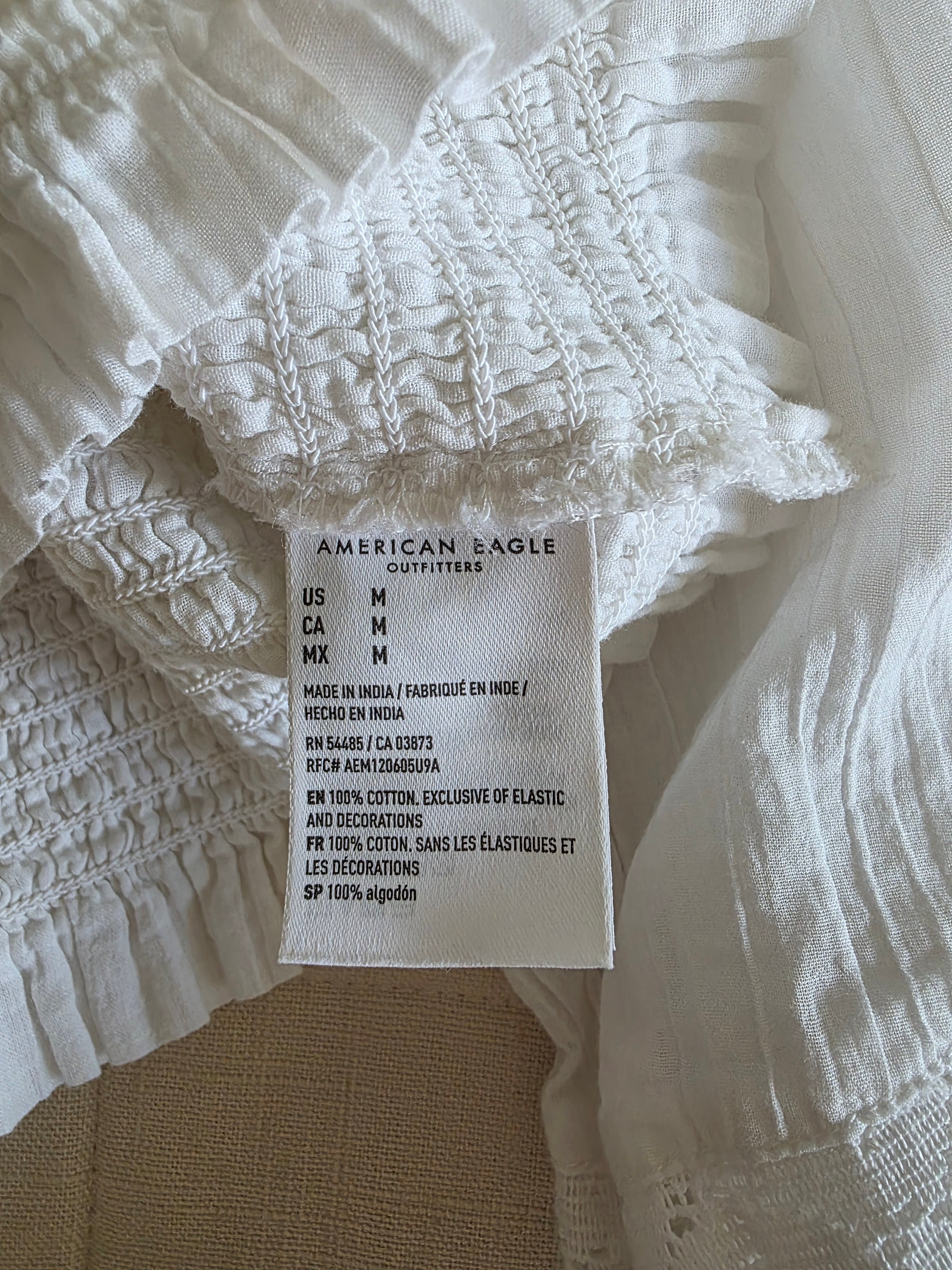 White Smocked Cotton Blouse (M)