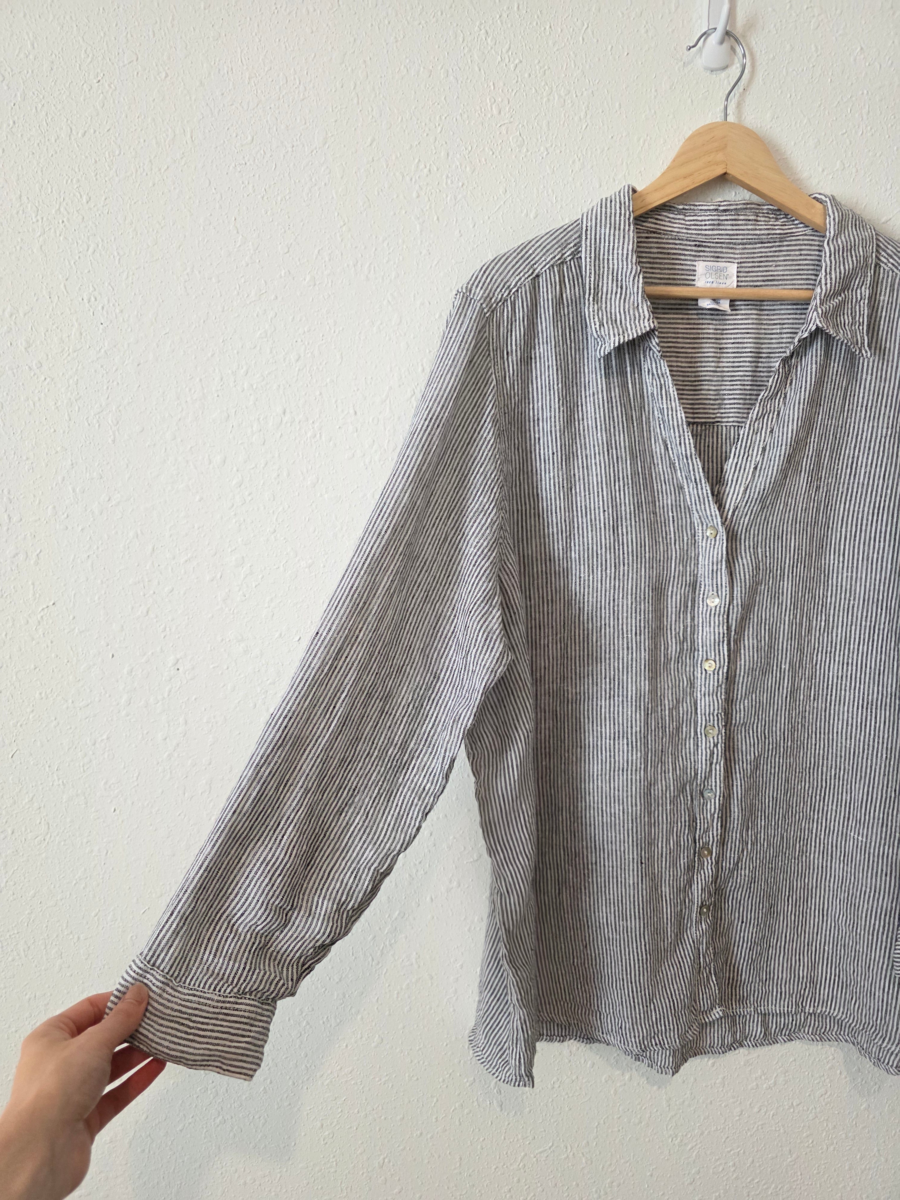 Striped Linen Button Up (2X)