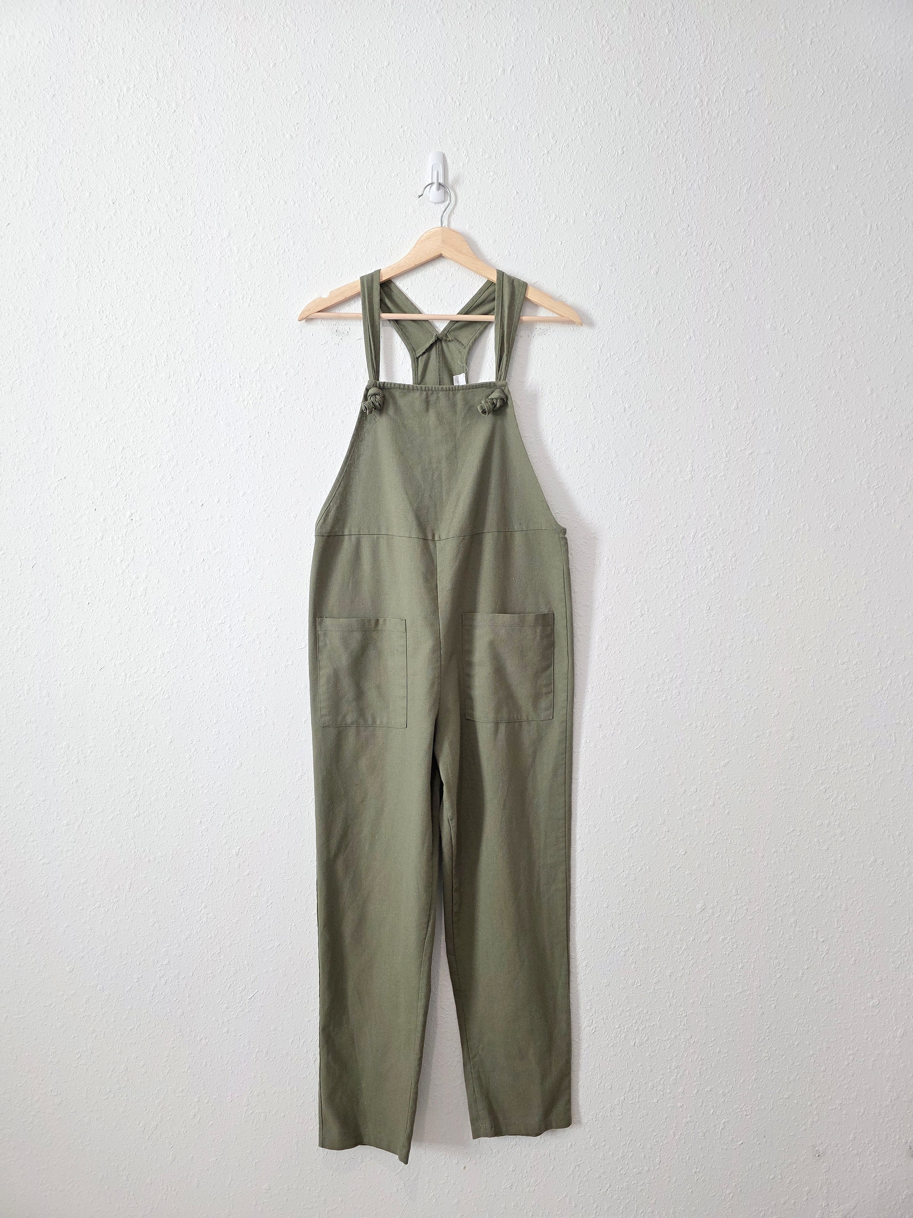 Carly Jean Olive Linen Blend Overalls (XS)