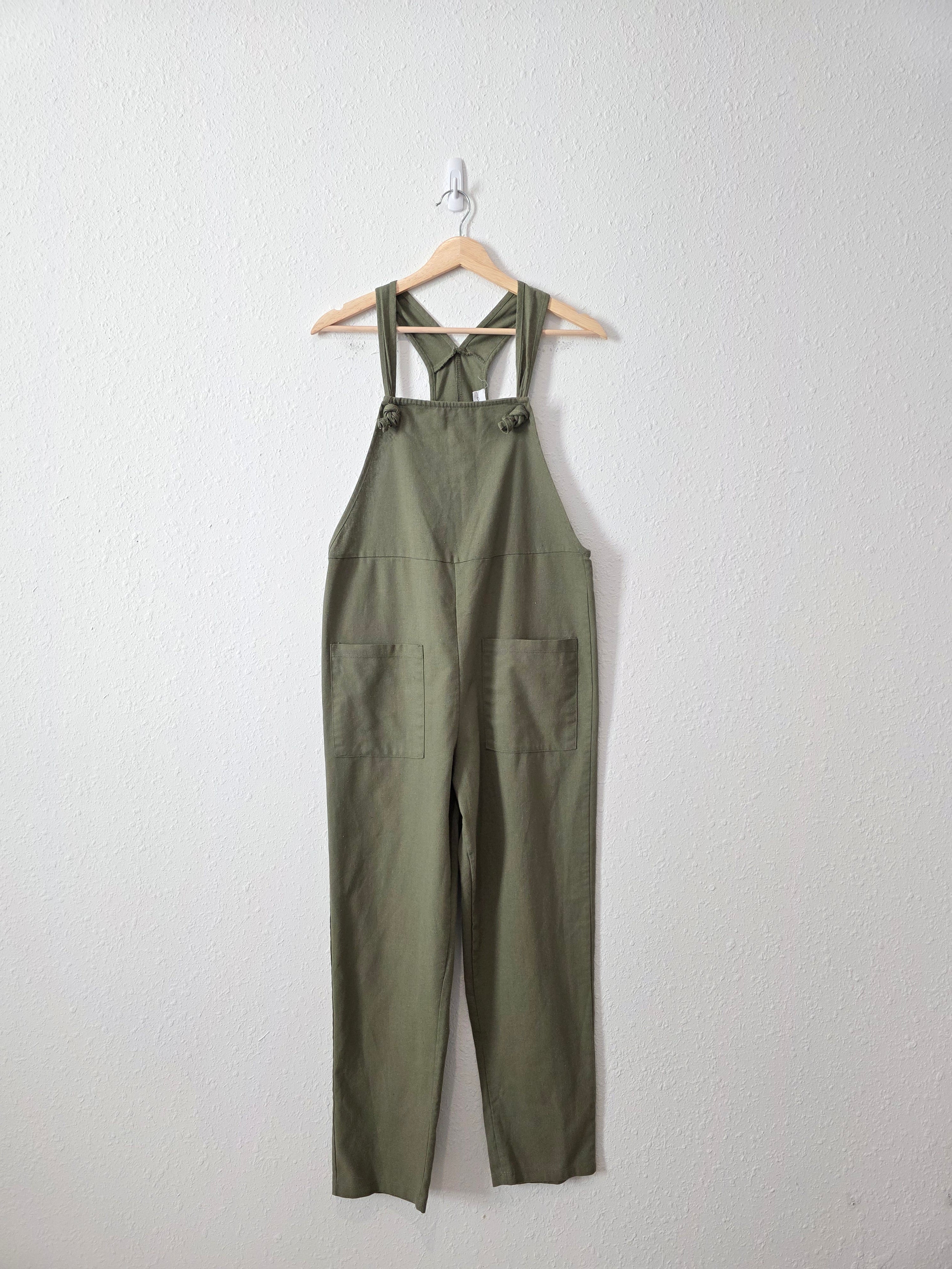 Carly Jean Olive Linen Blend Overalls (XS)