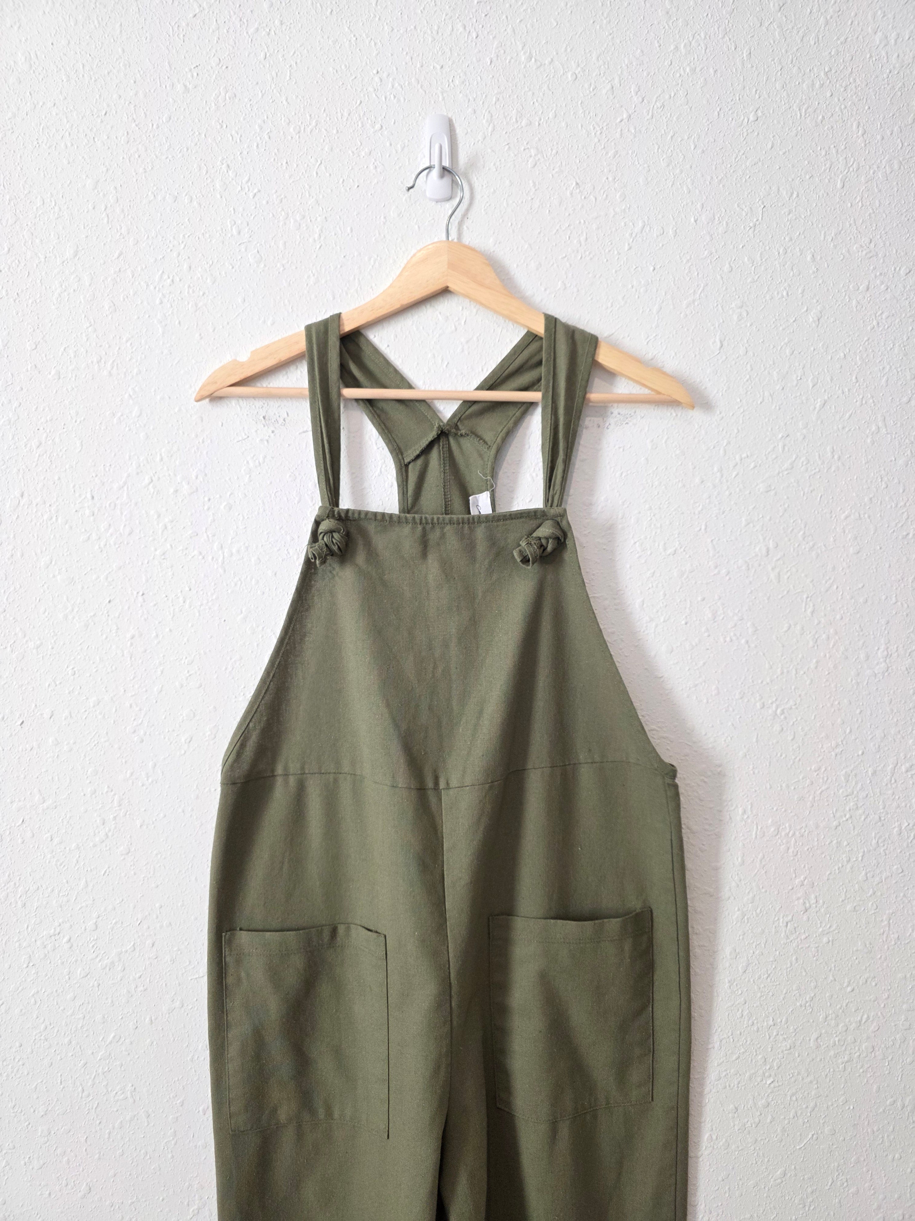 Carly Jean Olive Linen Blend Overalls (XS)