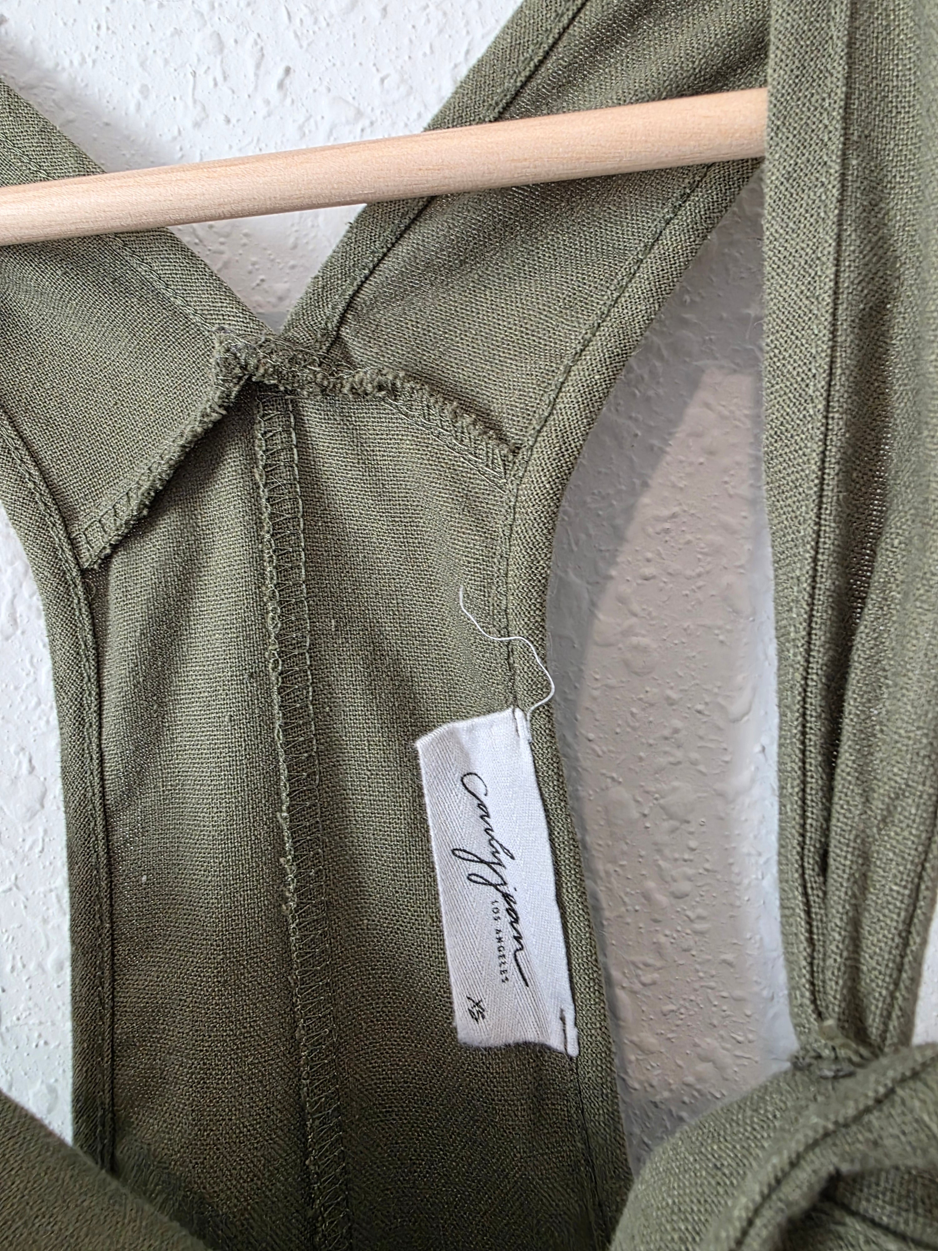 Carly Jean Olive Linen Blend Overalls (XS)