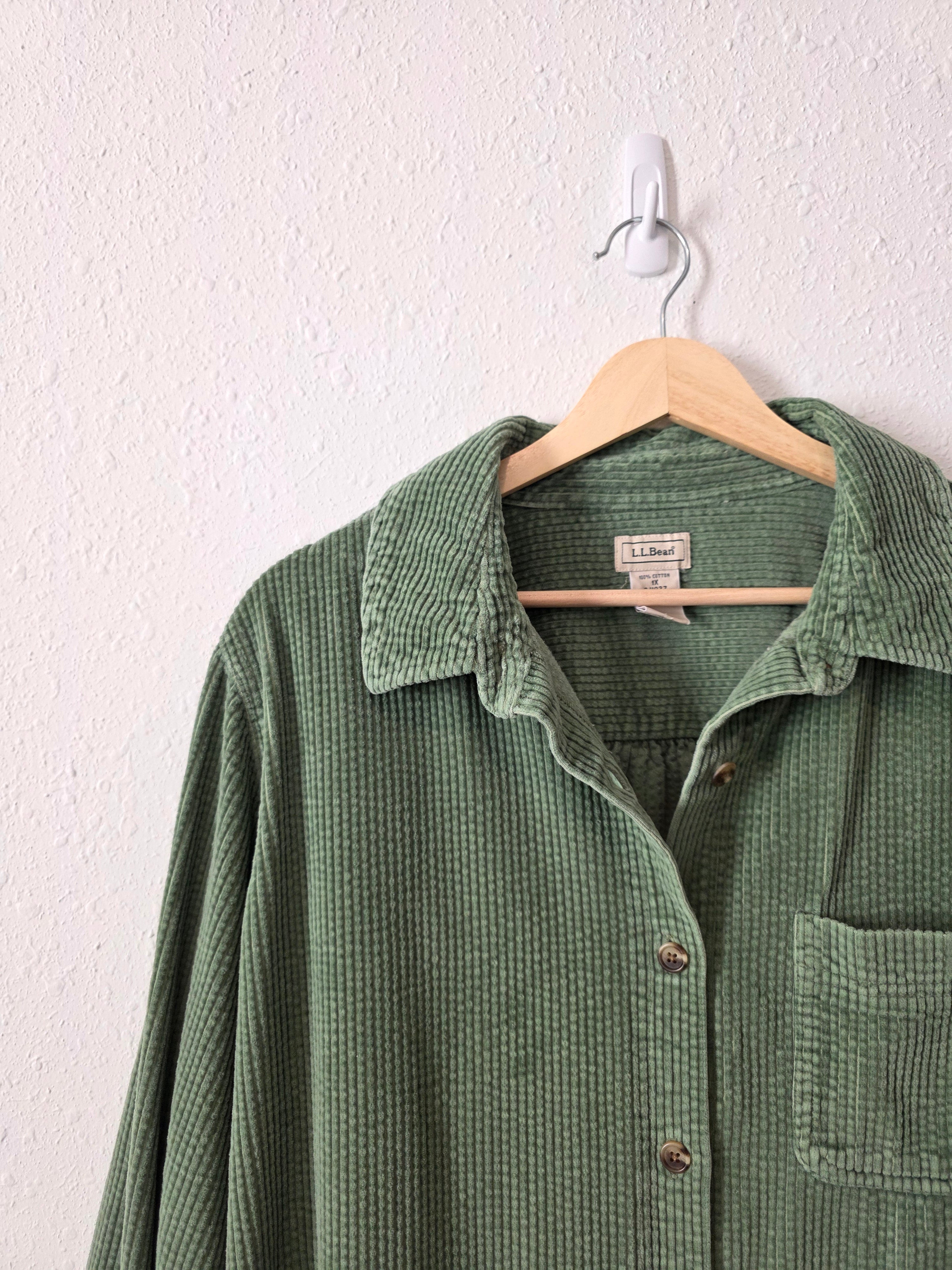 LL Bean Green Cord Button Up (1X)