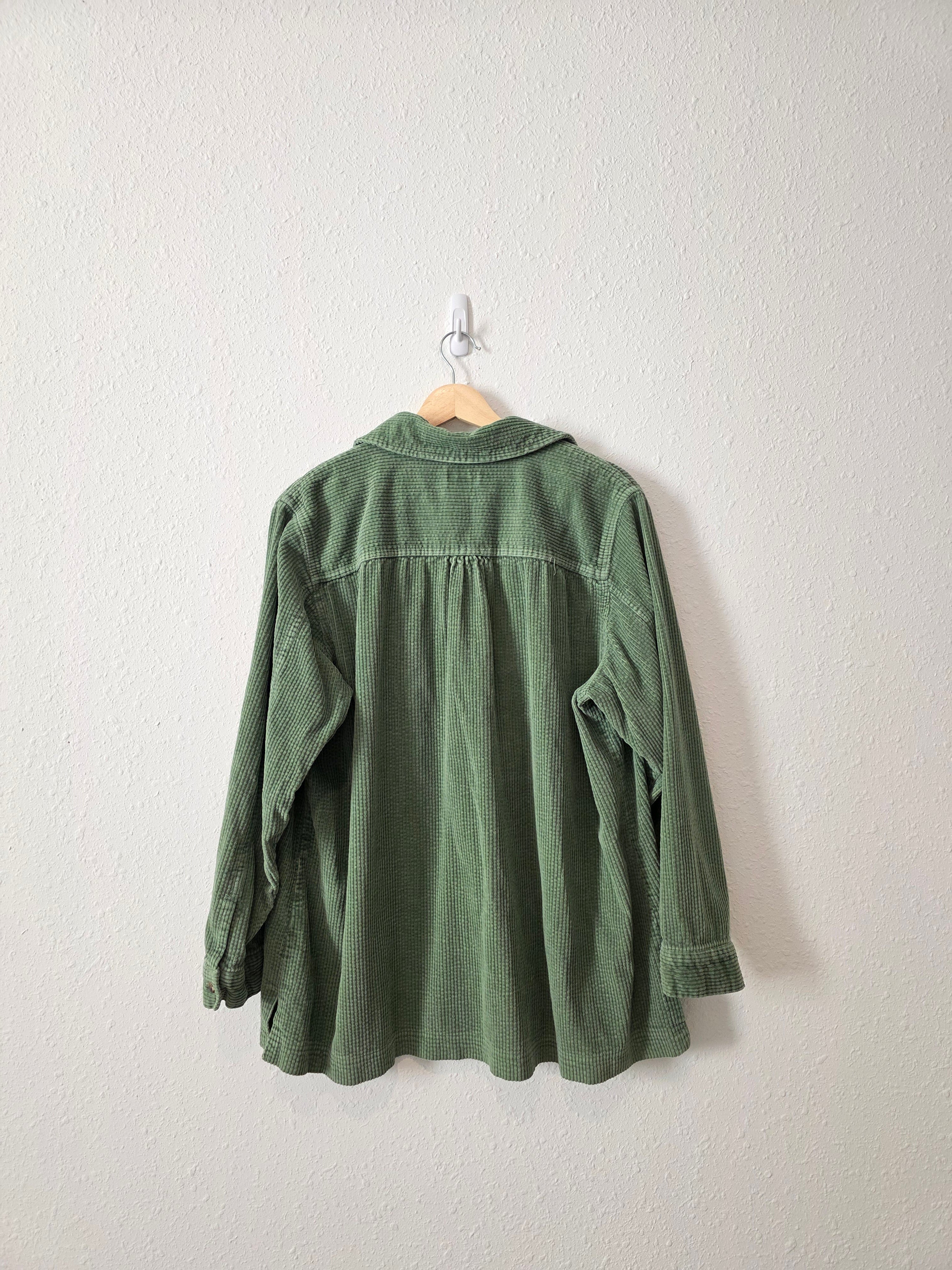 LL Bean Green Cord Button Up (1X)