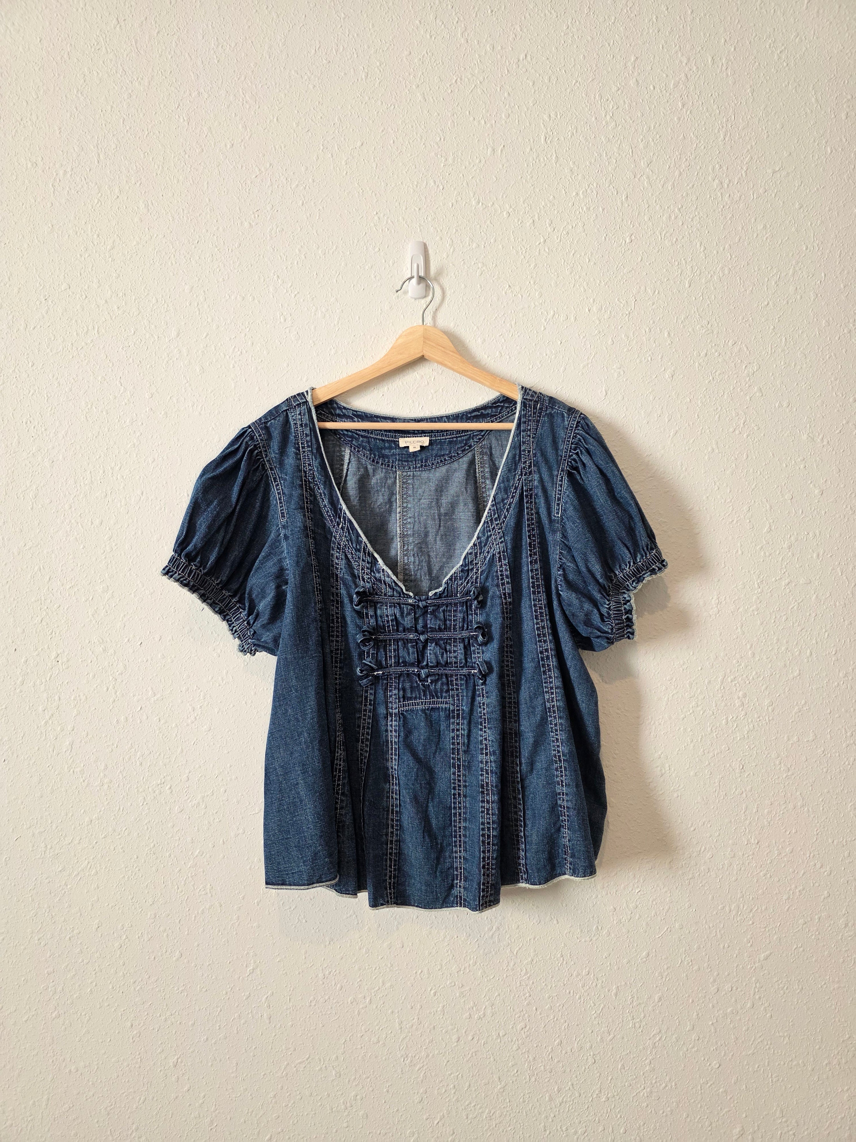 Anthropologie Puff Sleeve Denim Top (2X)