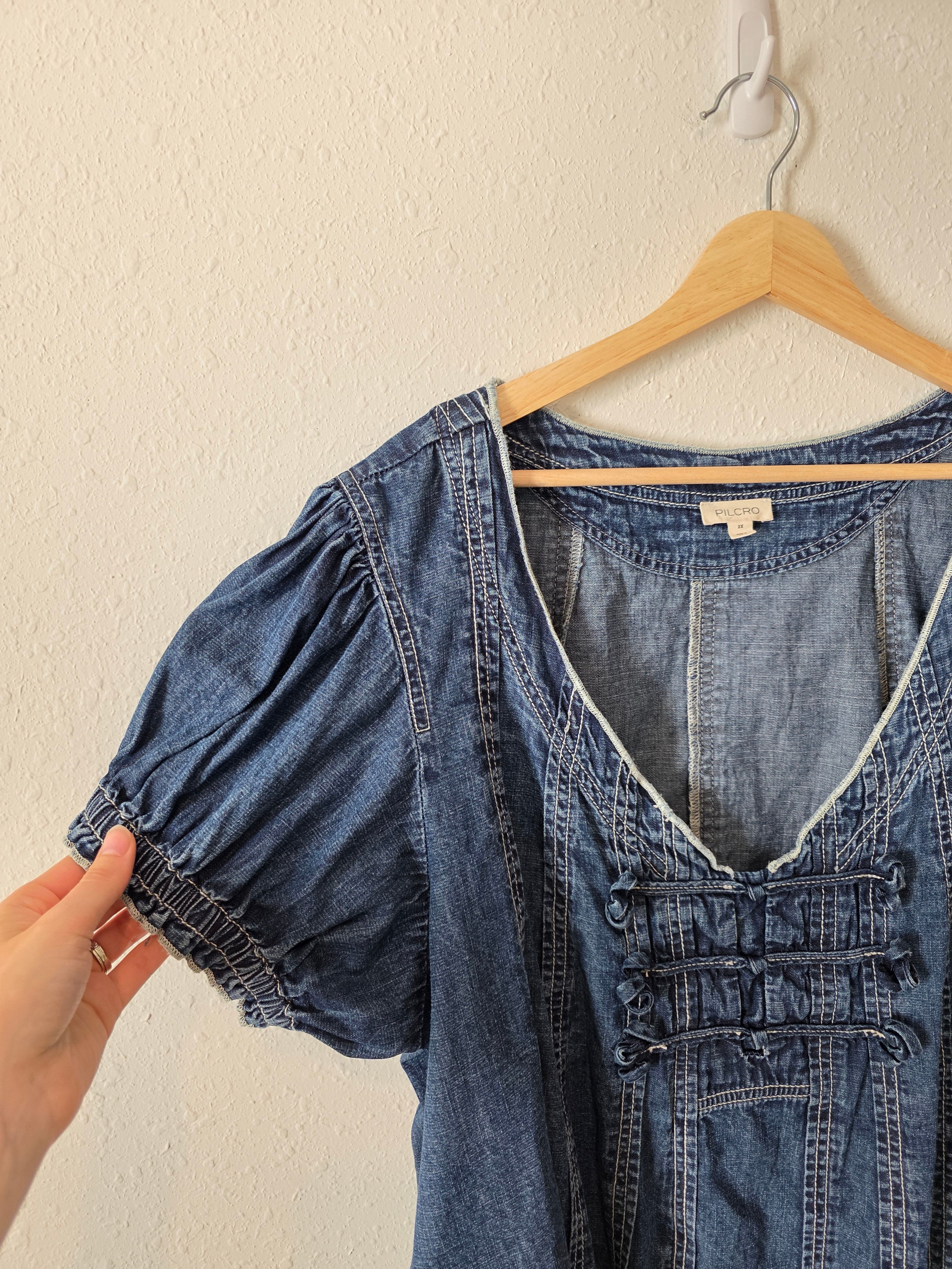 Anthropologie Puff Sleeve Denim Top (2X)
