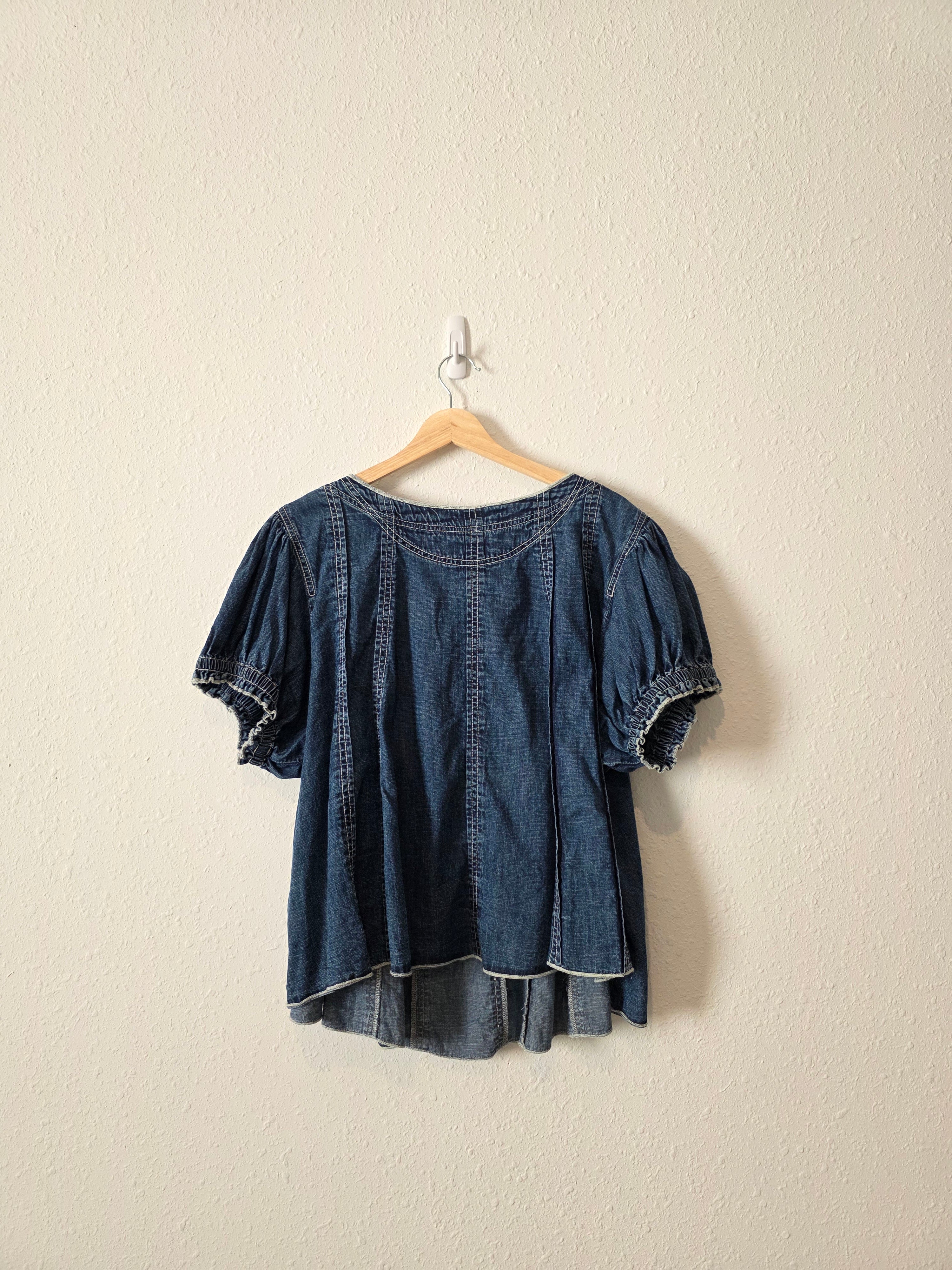 Anthropologie Puff Sleeve Denim Top (2X)