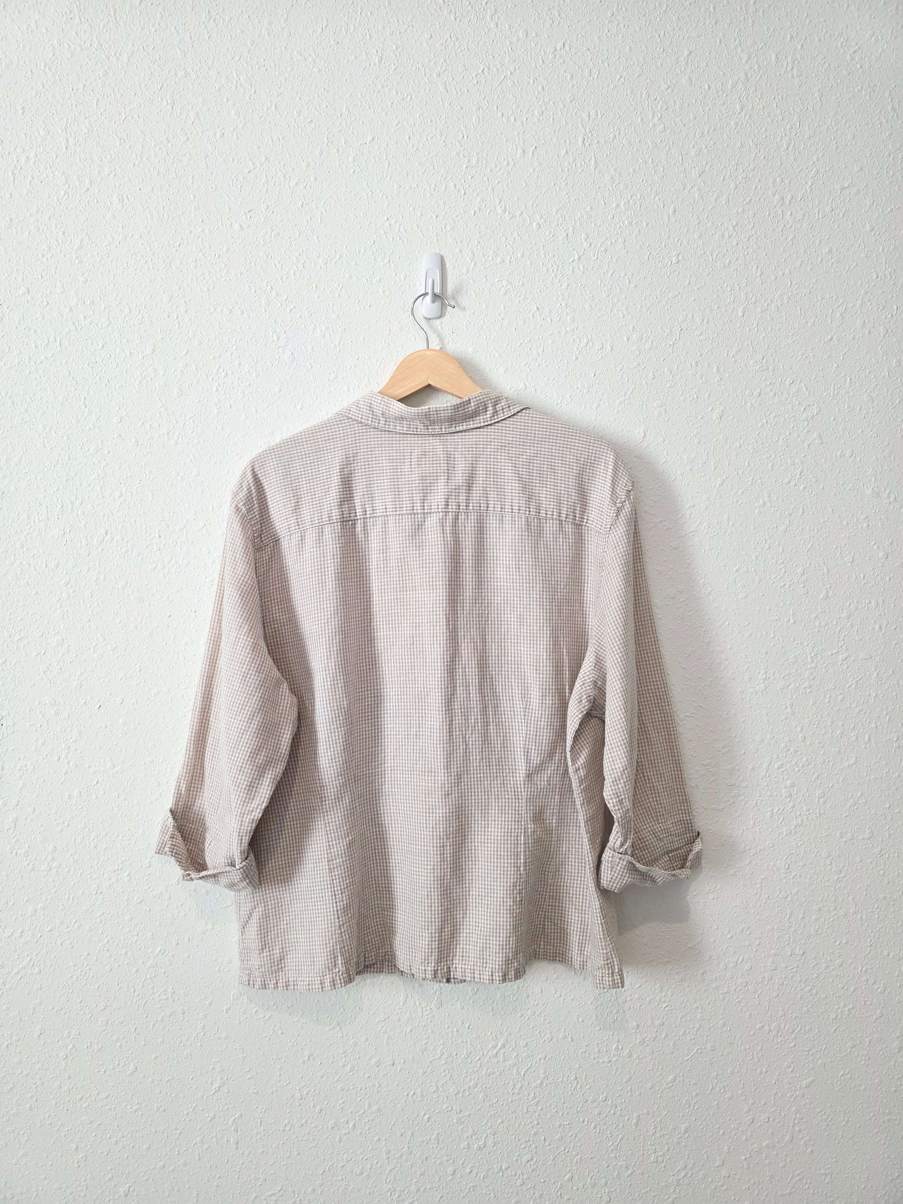 Vintage Gingham Cotton Linen Button Up (XL)