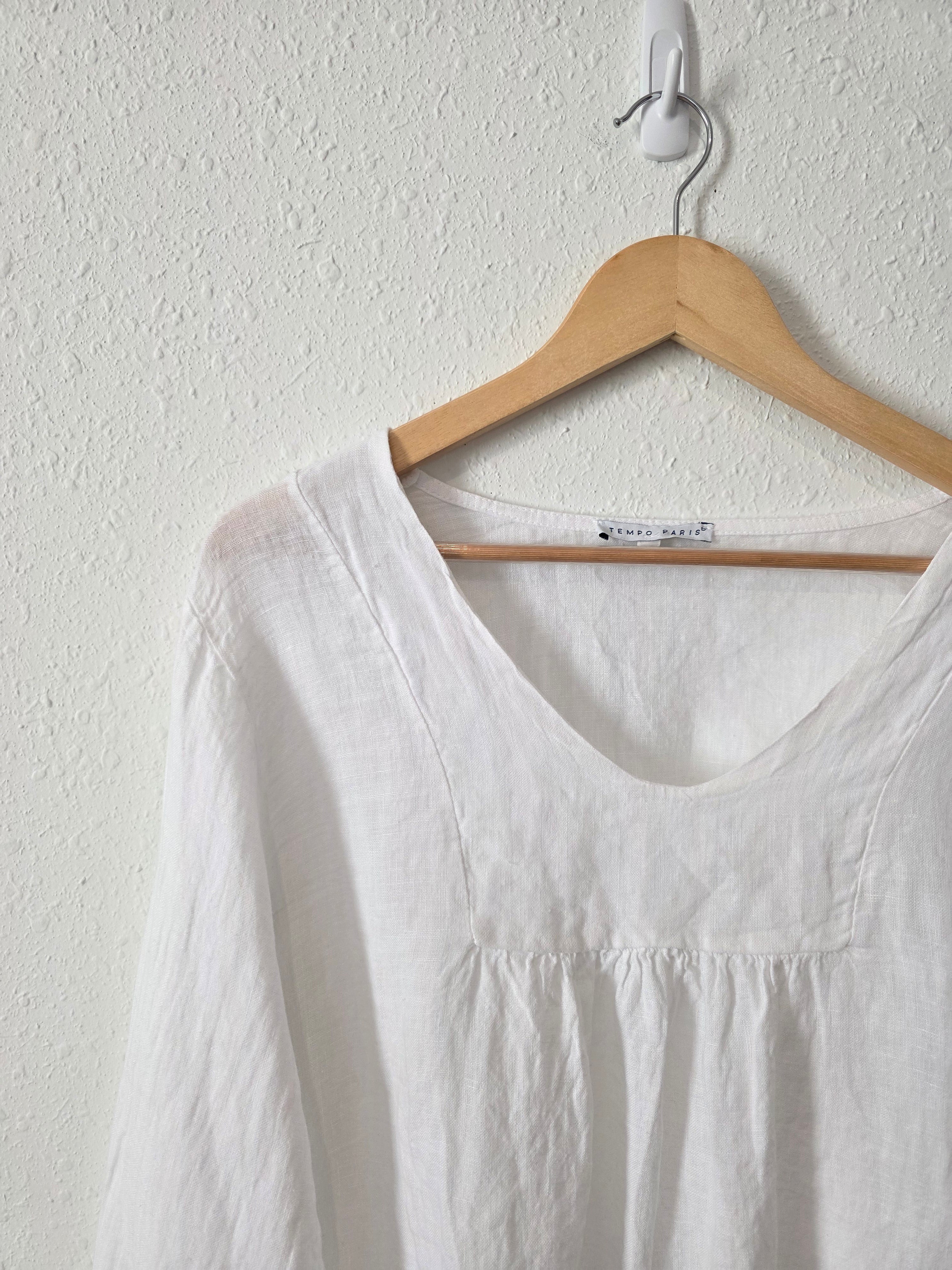 White Linen Babydoll Blouse (L)