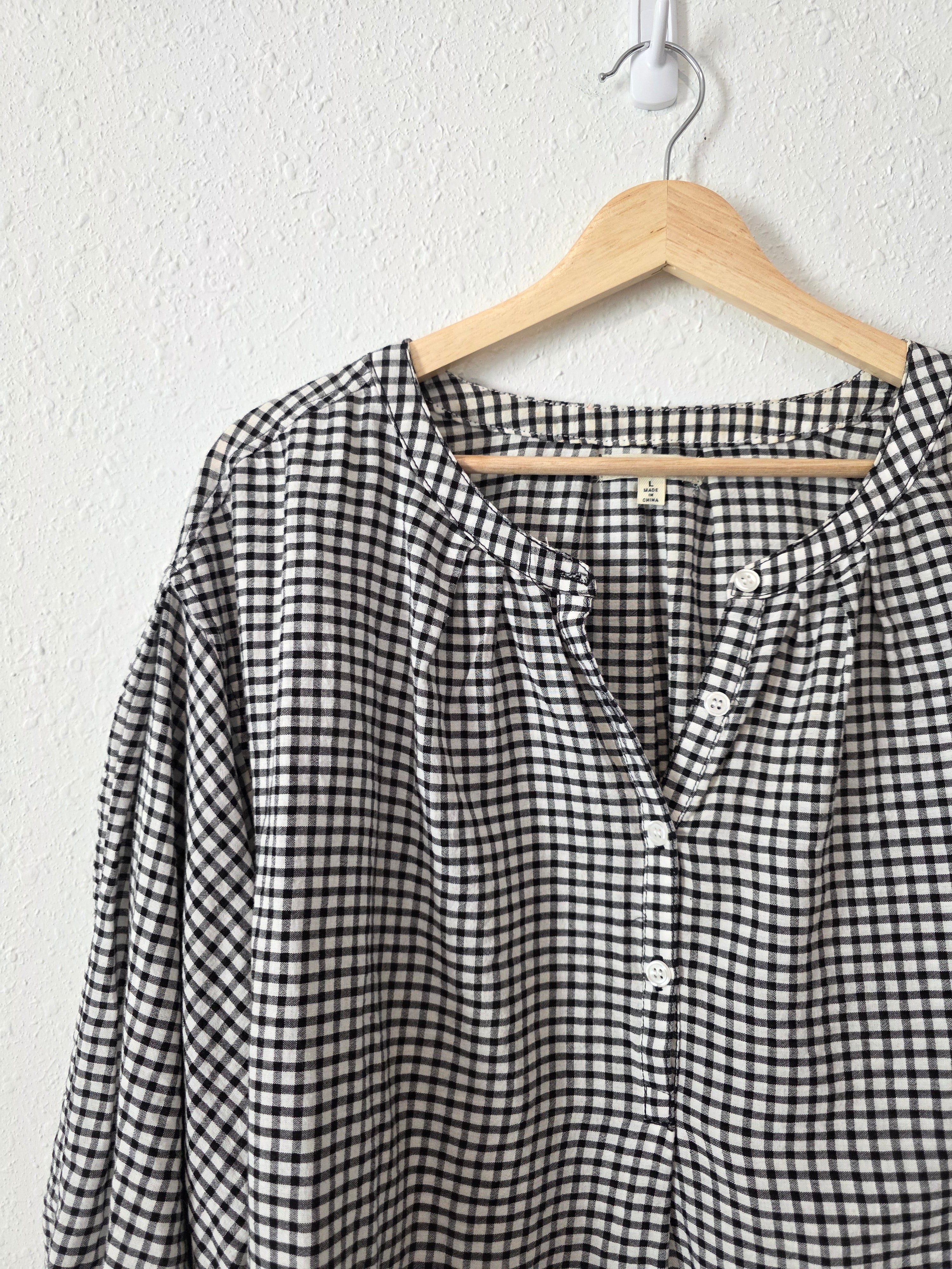 Checkered Puff Sleeve Blouse (L)