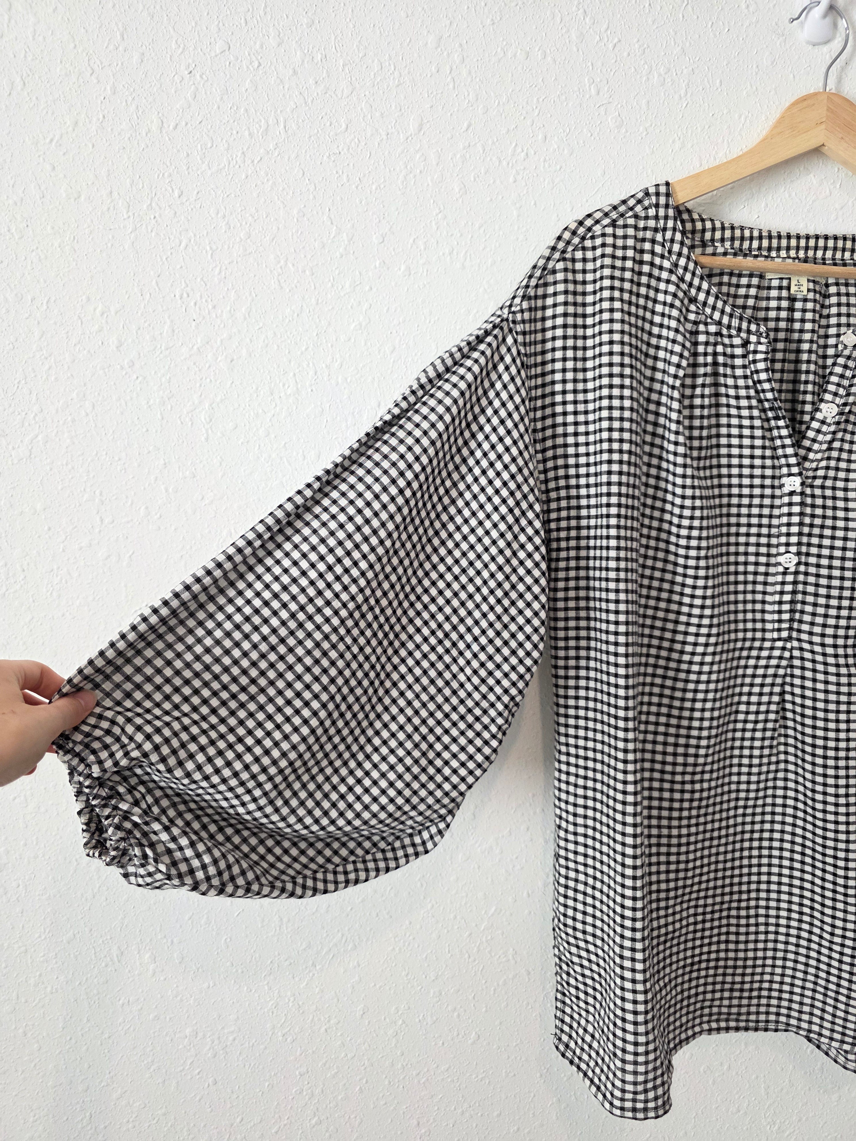 Checkered Puff Sleeve Blouse (L)