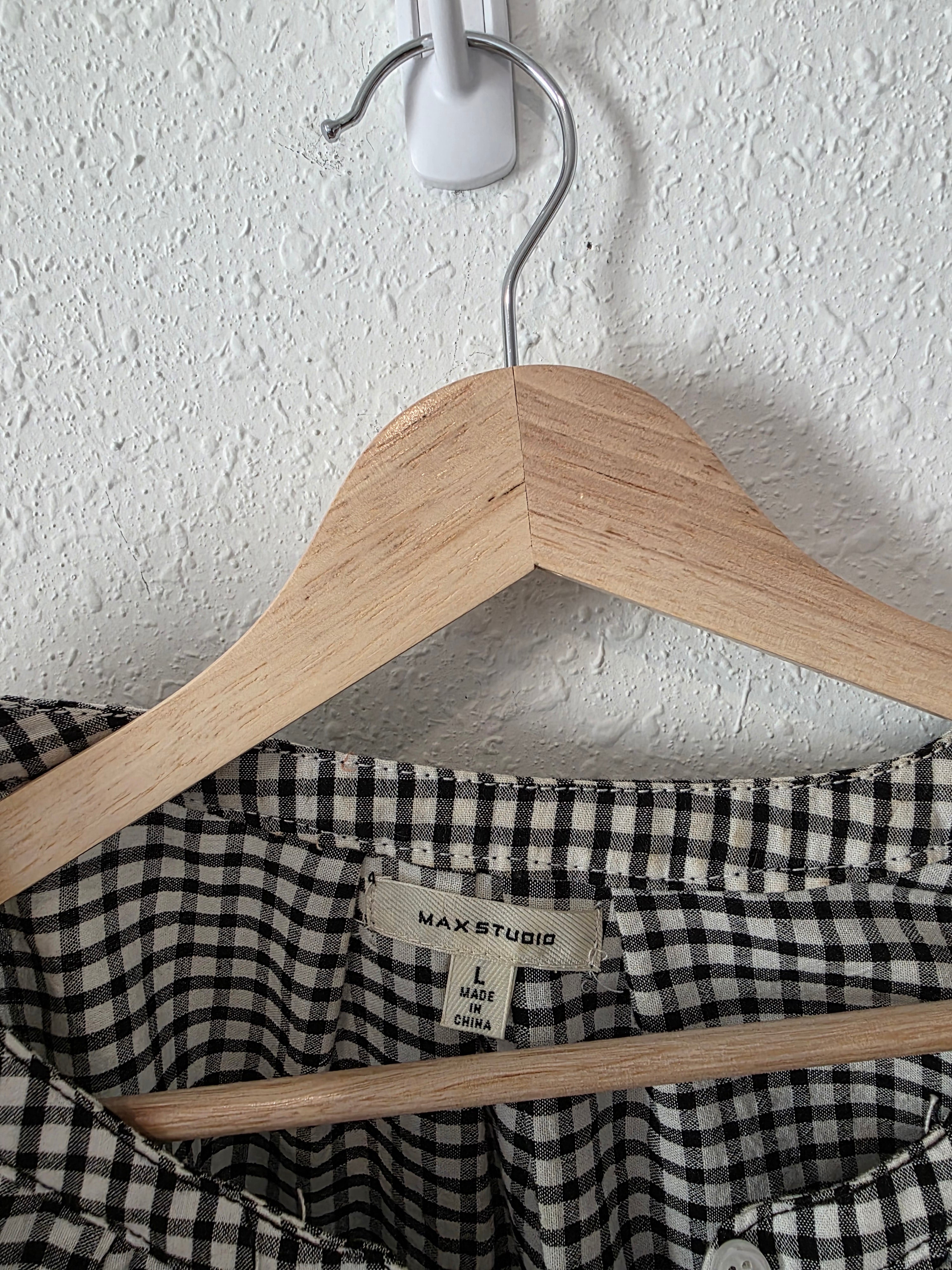Checkered Puff Sleeve Blouse (L)