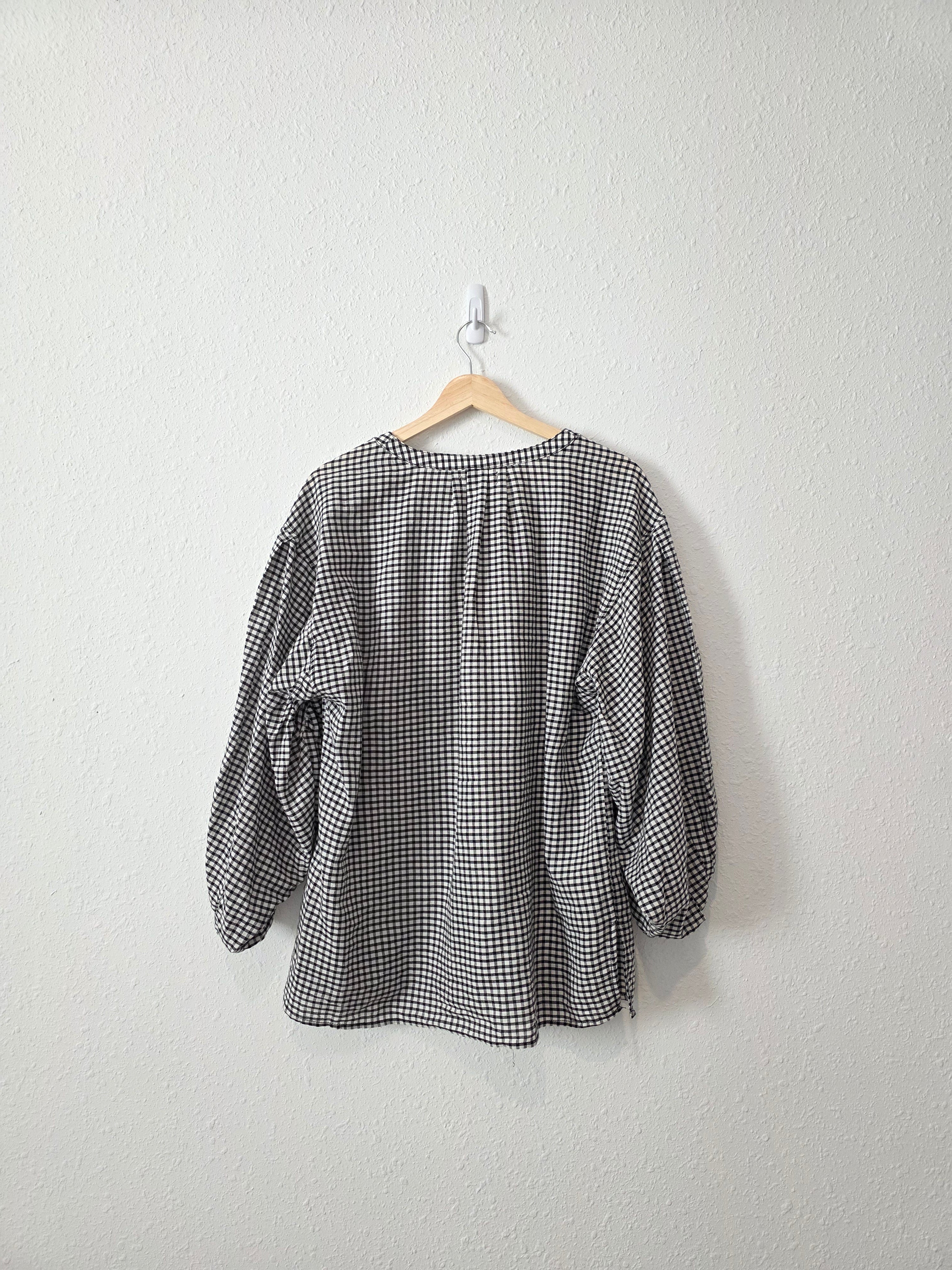 Checkered Puff Sleeve Blouse (L)