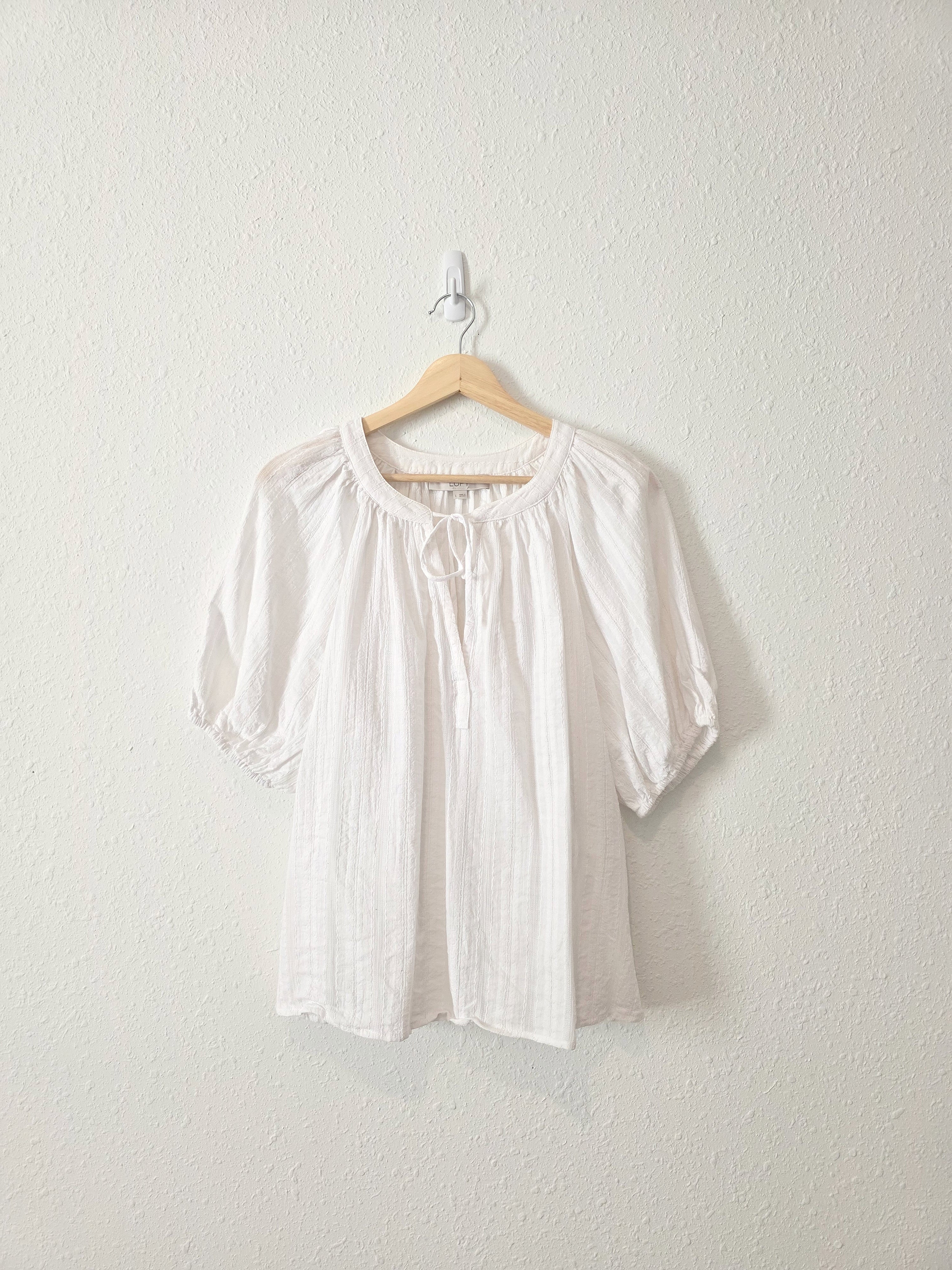 White Puff Sleeve Cotton Blouse (L)