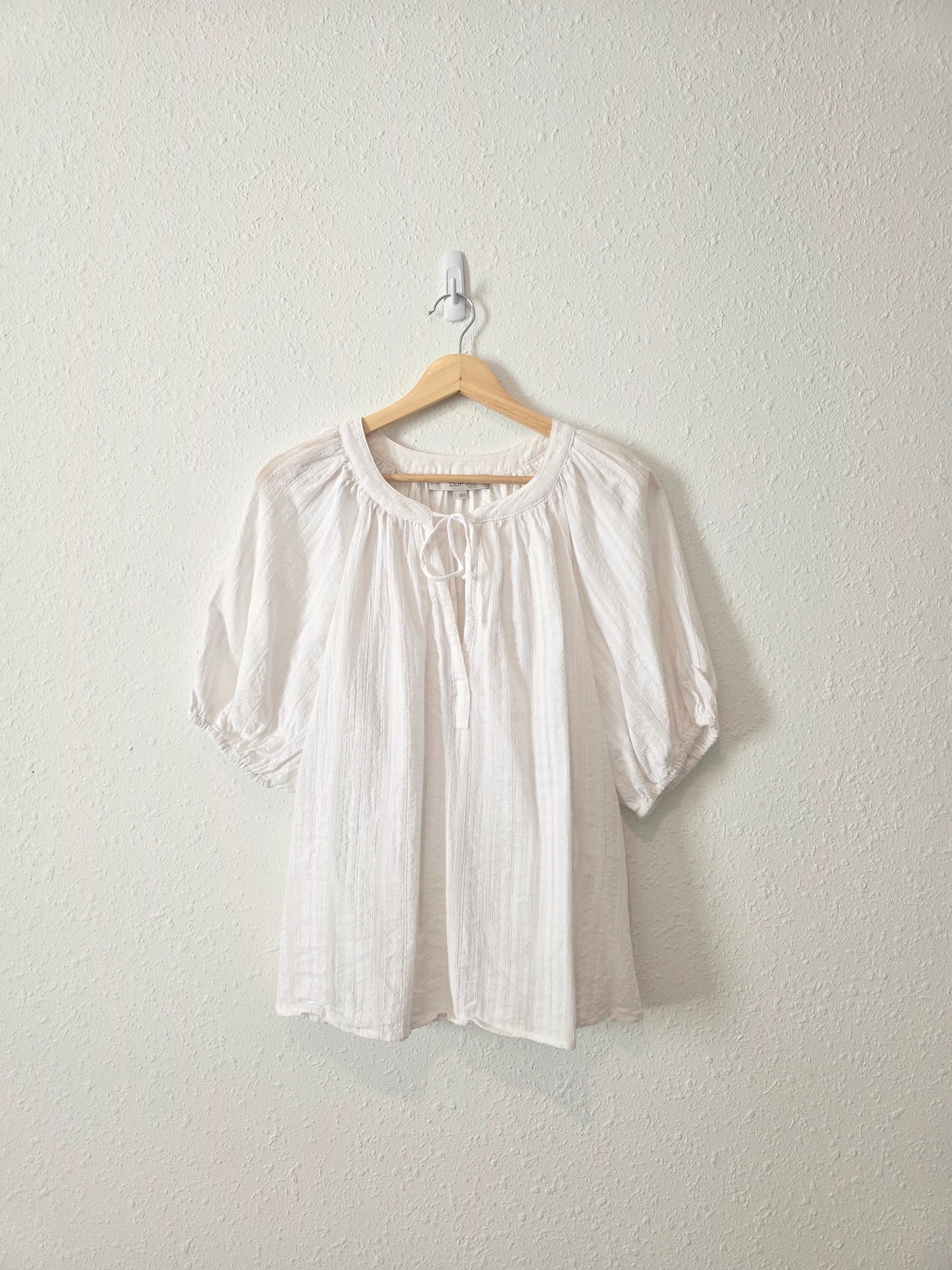 White Puff Sleeve Cotton Blouse (L)