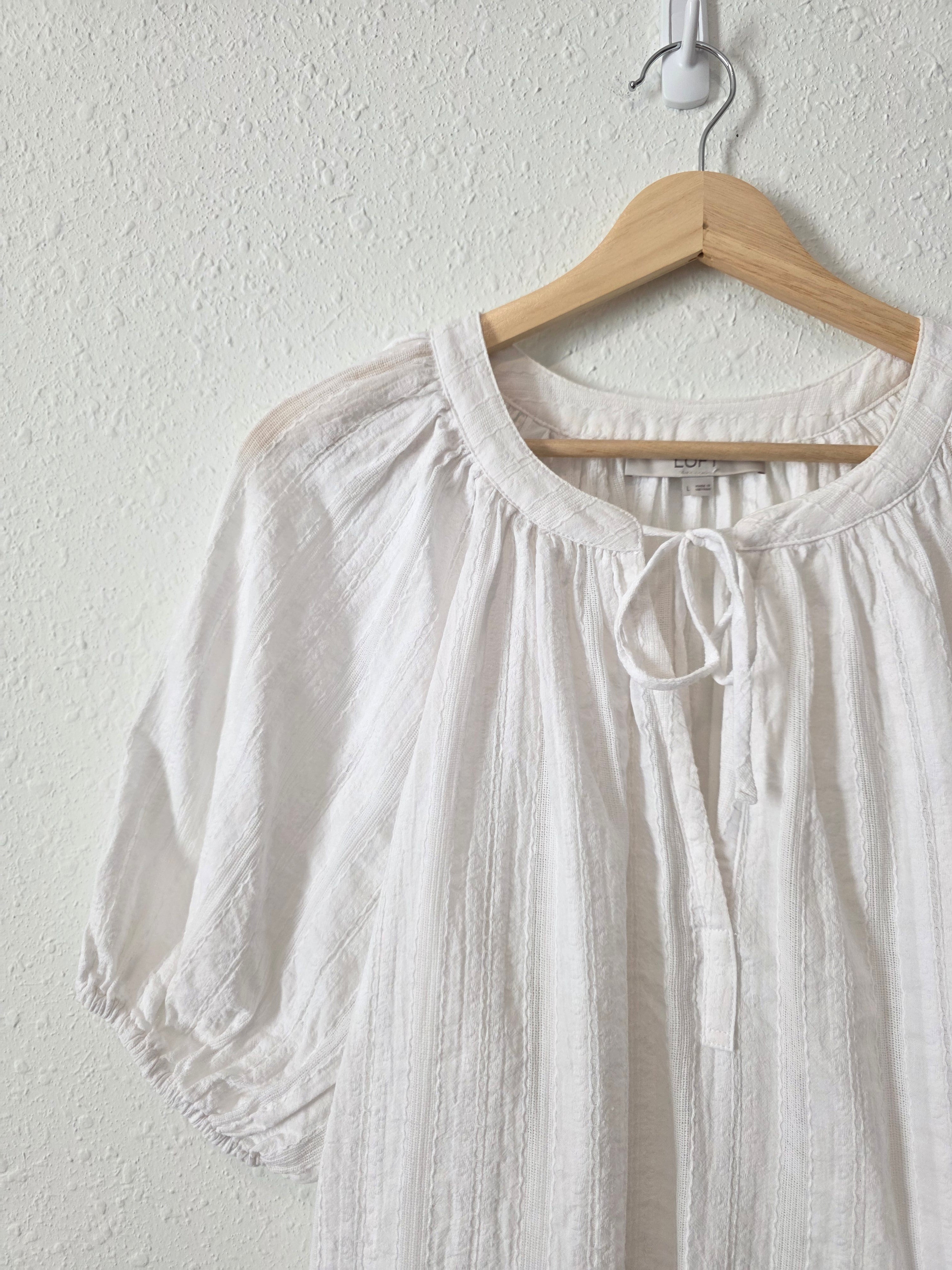 White Puff Sleeve Cotton Blouse (L)
