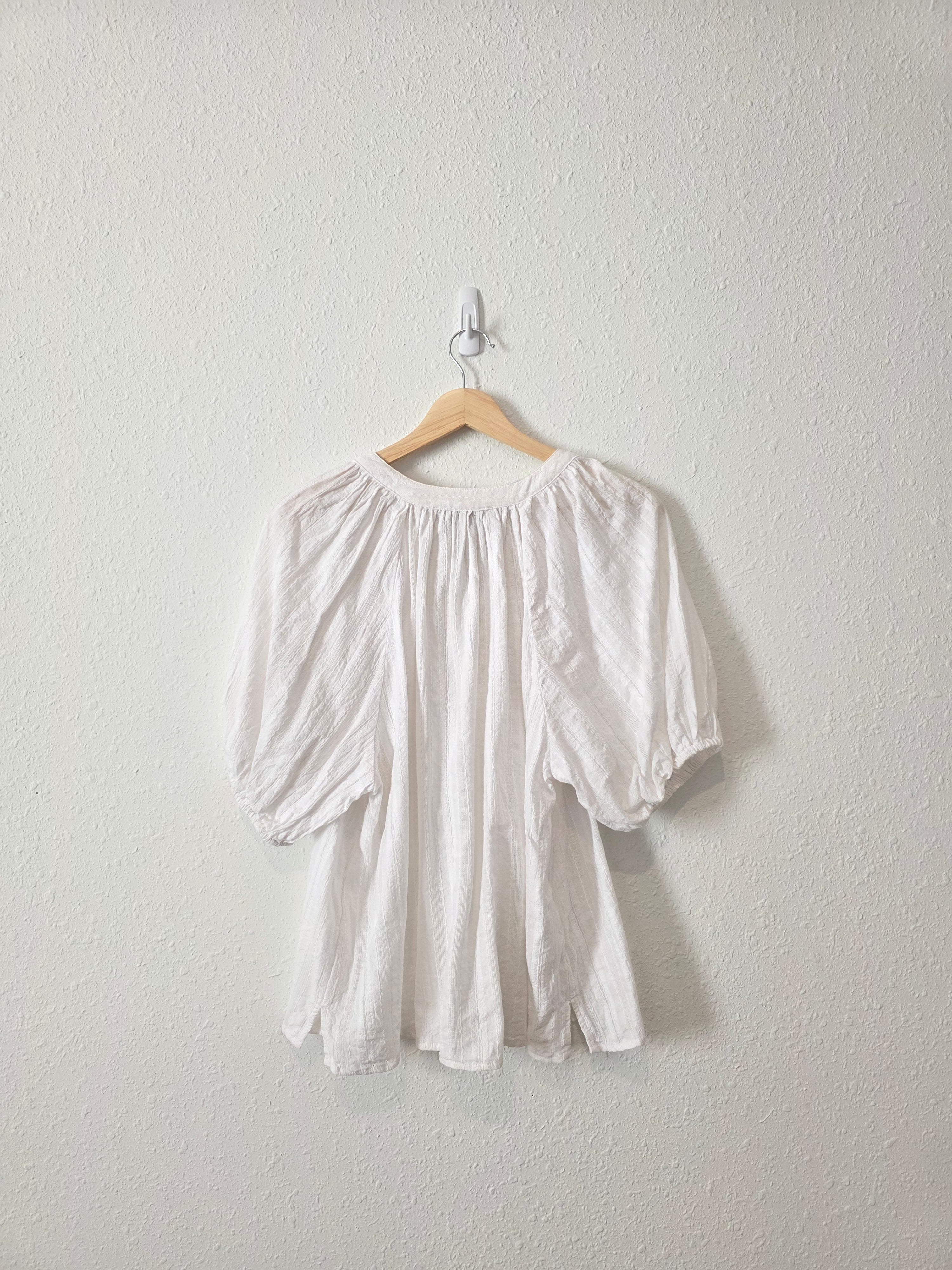 White Puff Sleeve Cotton Blouse (L)