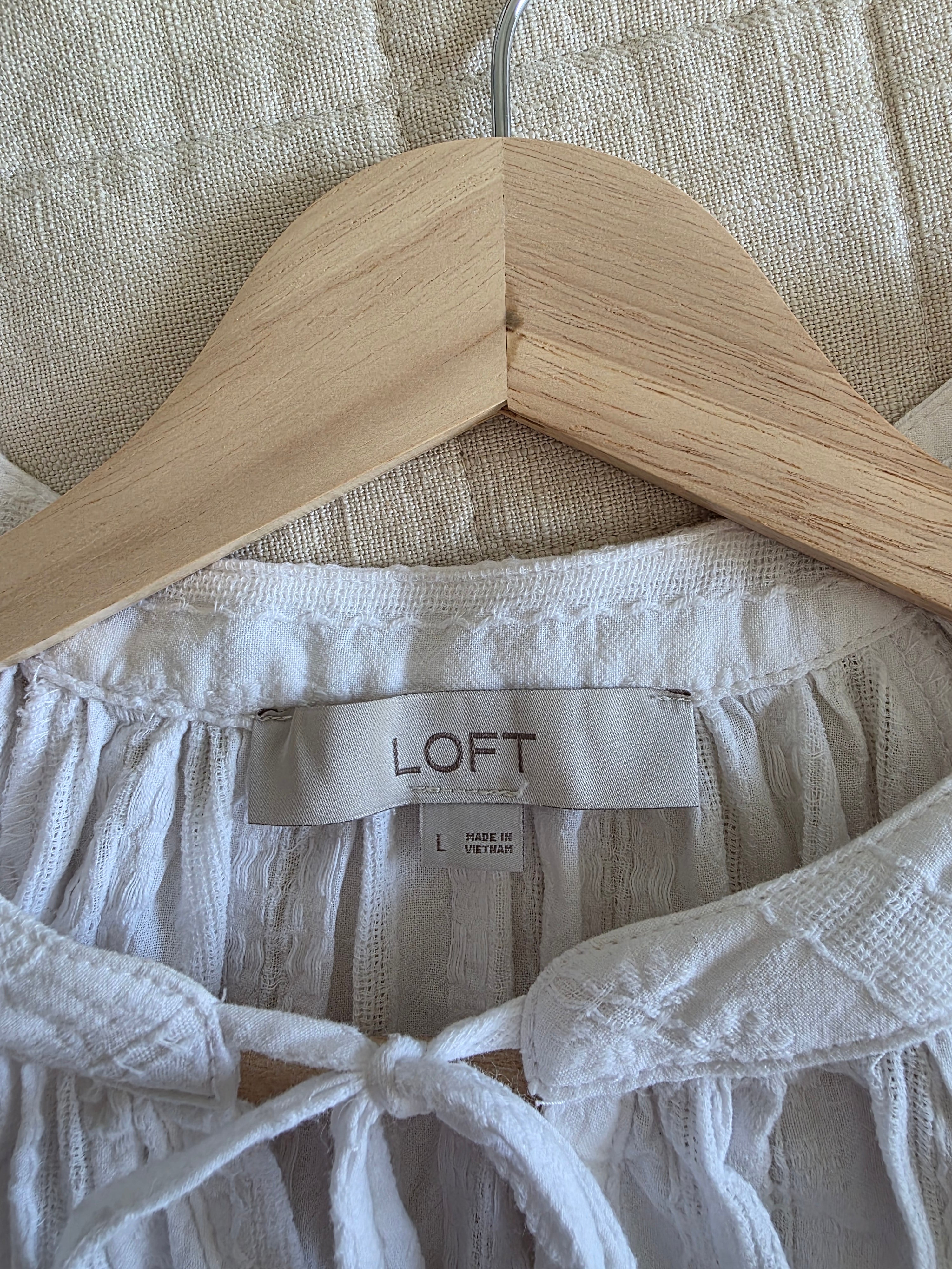 White Puff Sleeve Cotton Blouse (L)