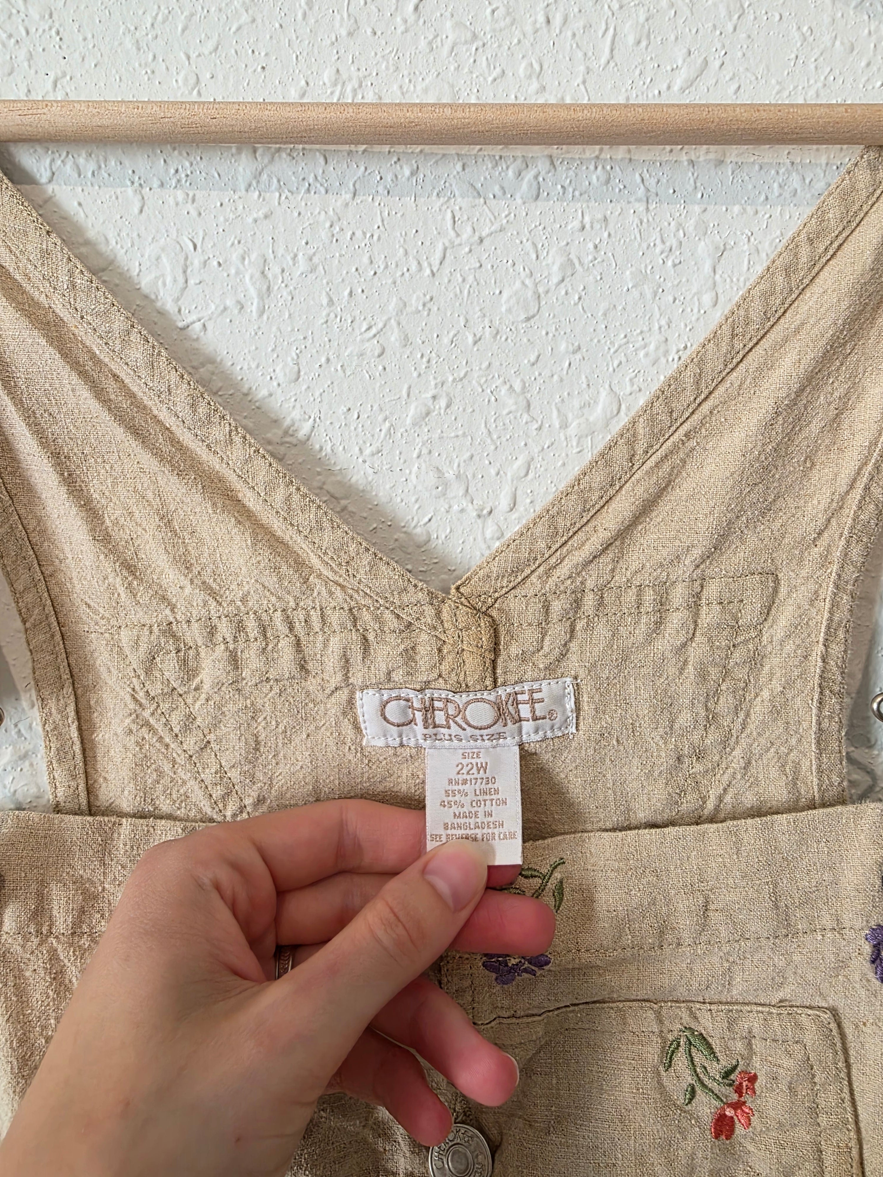 Vintage Floral Linen Shortalls (22W)