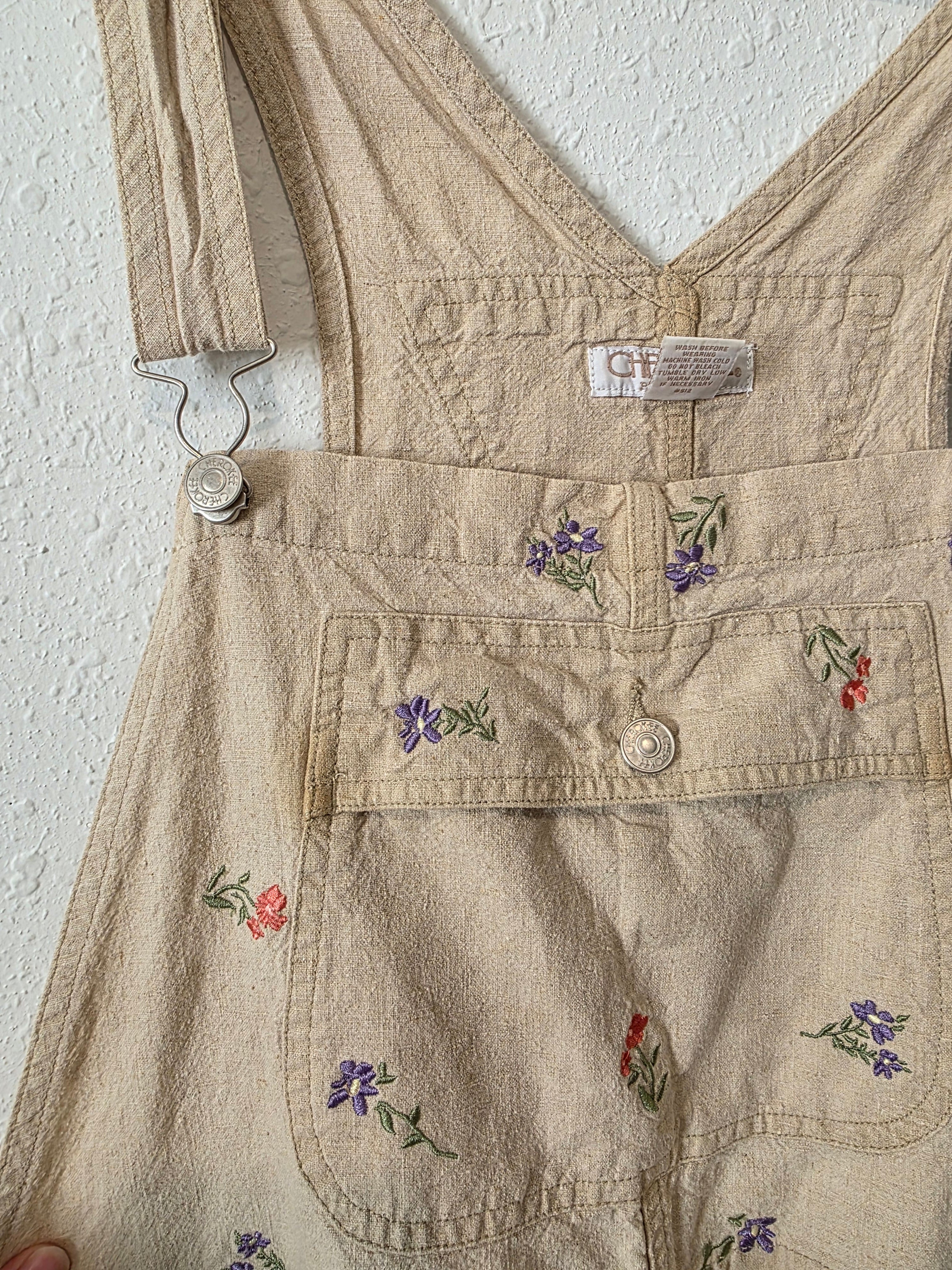Vintage Floral Linen Shortalls (22W)