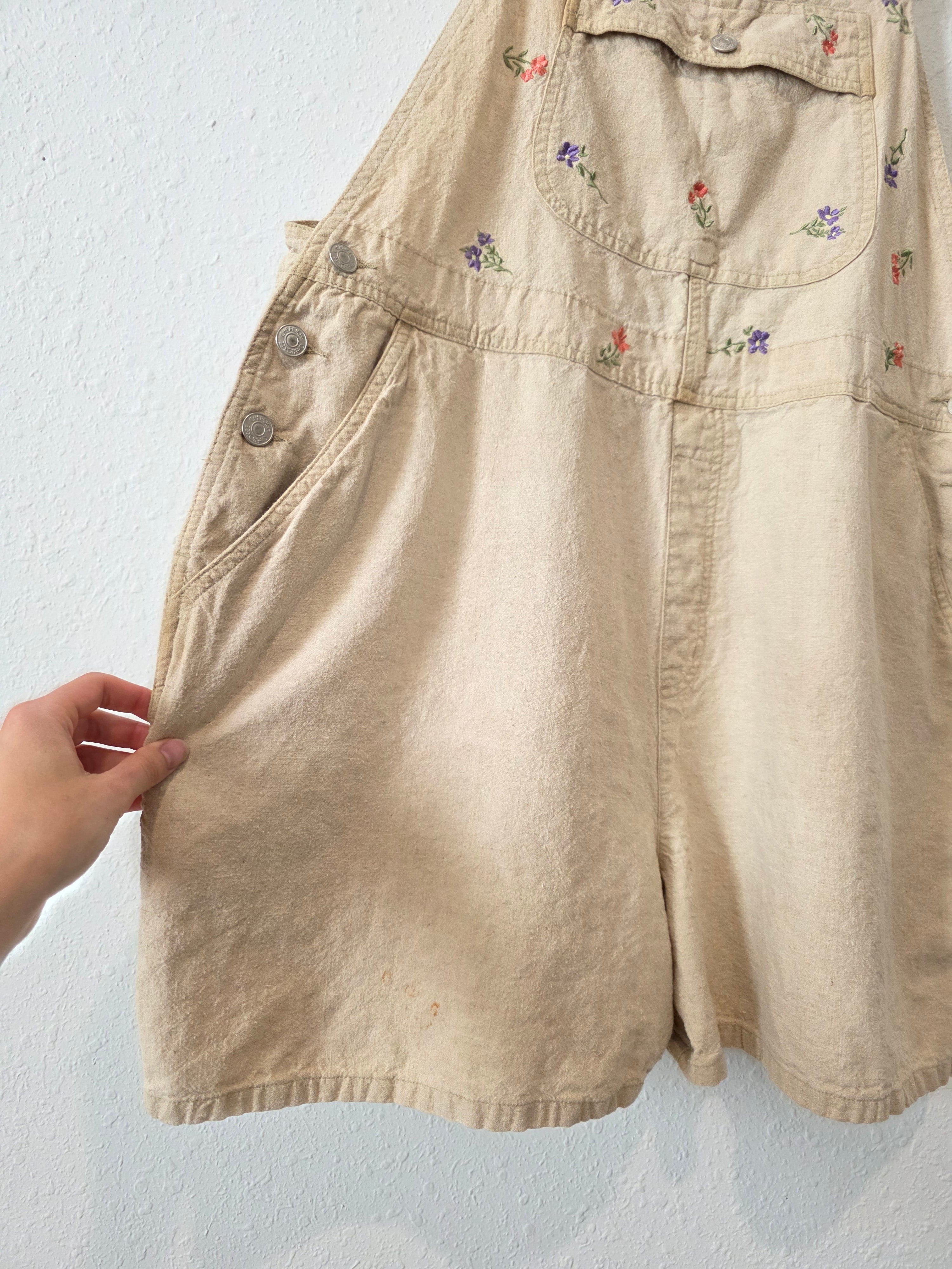 Vintage Floral Linen Shortalls (22W)