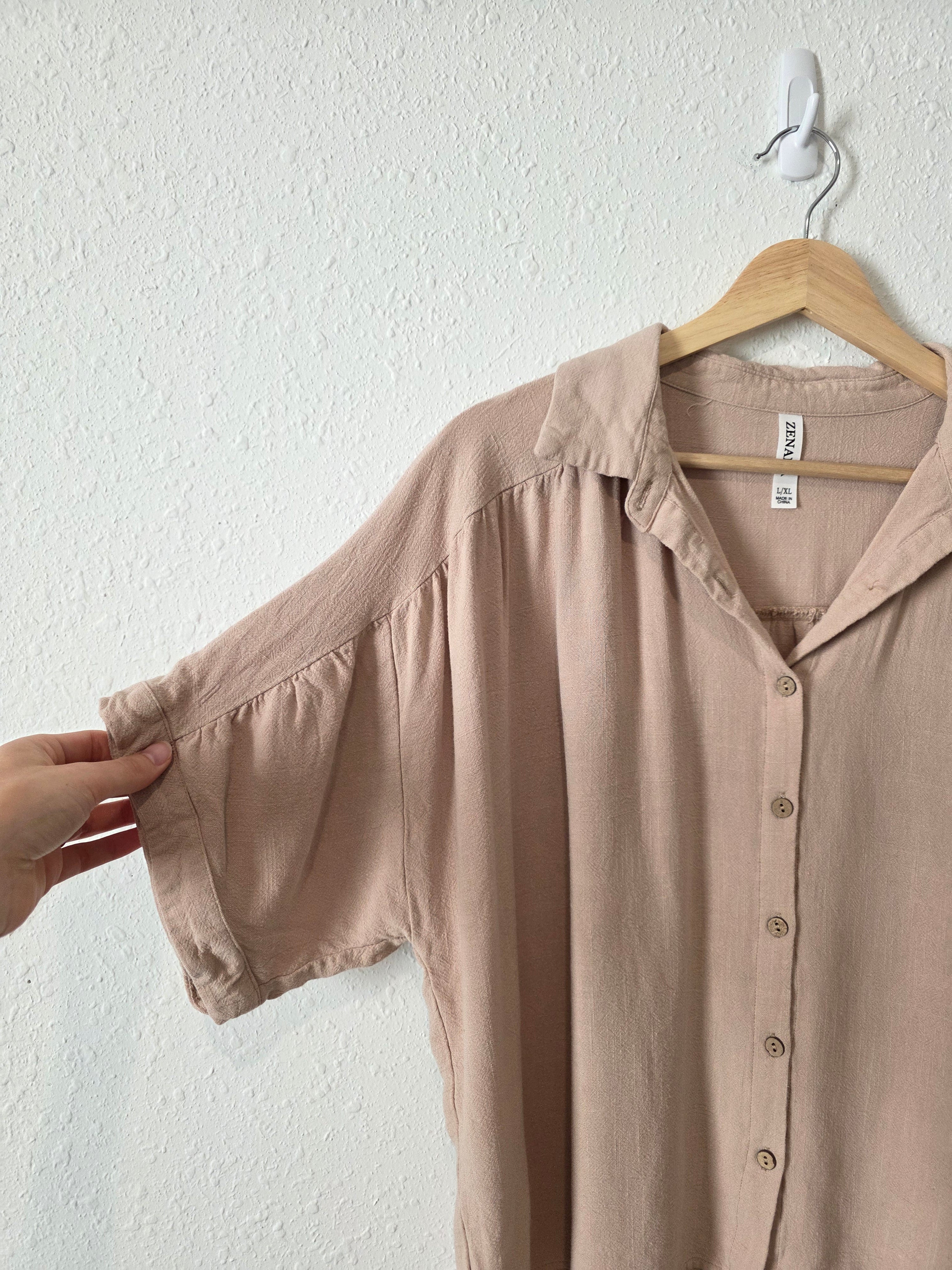 Zenana Linen Blend Button Up (L/XL)