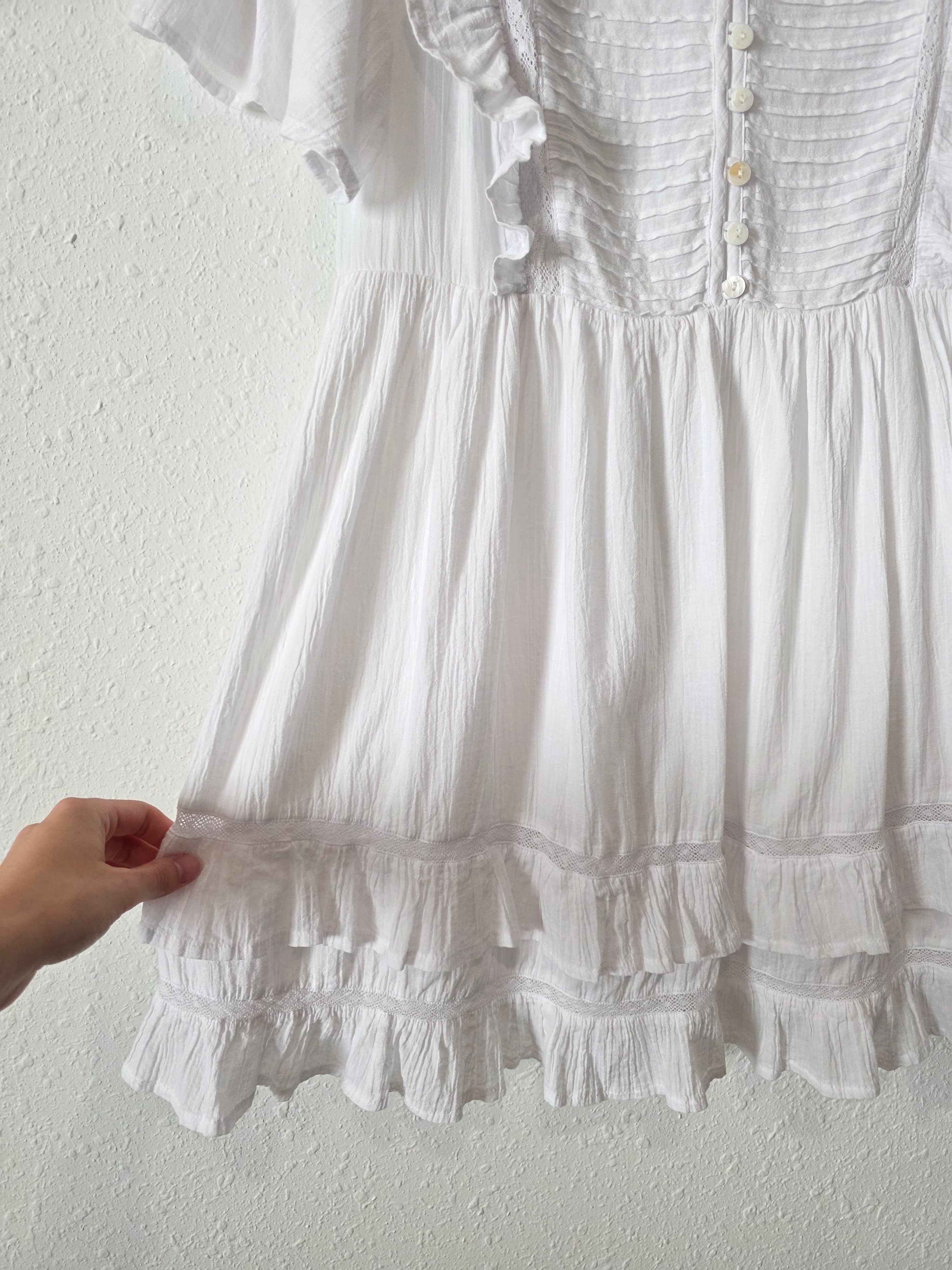 Rowie White Cotton Mini Dress (L)