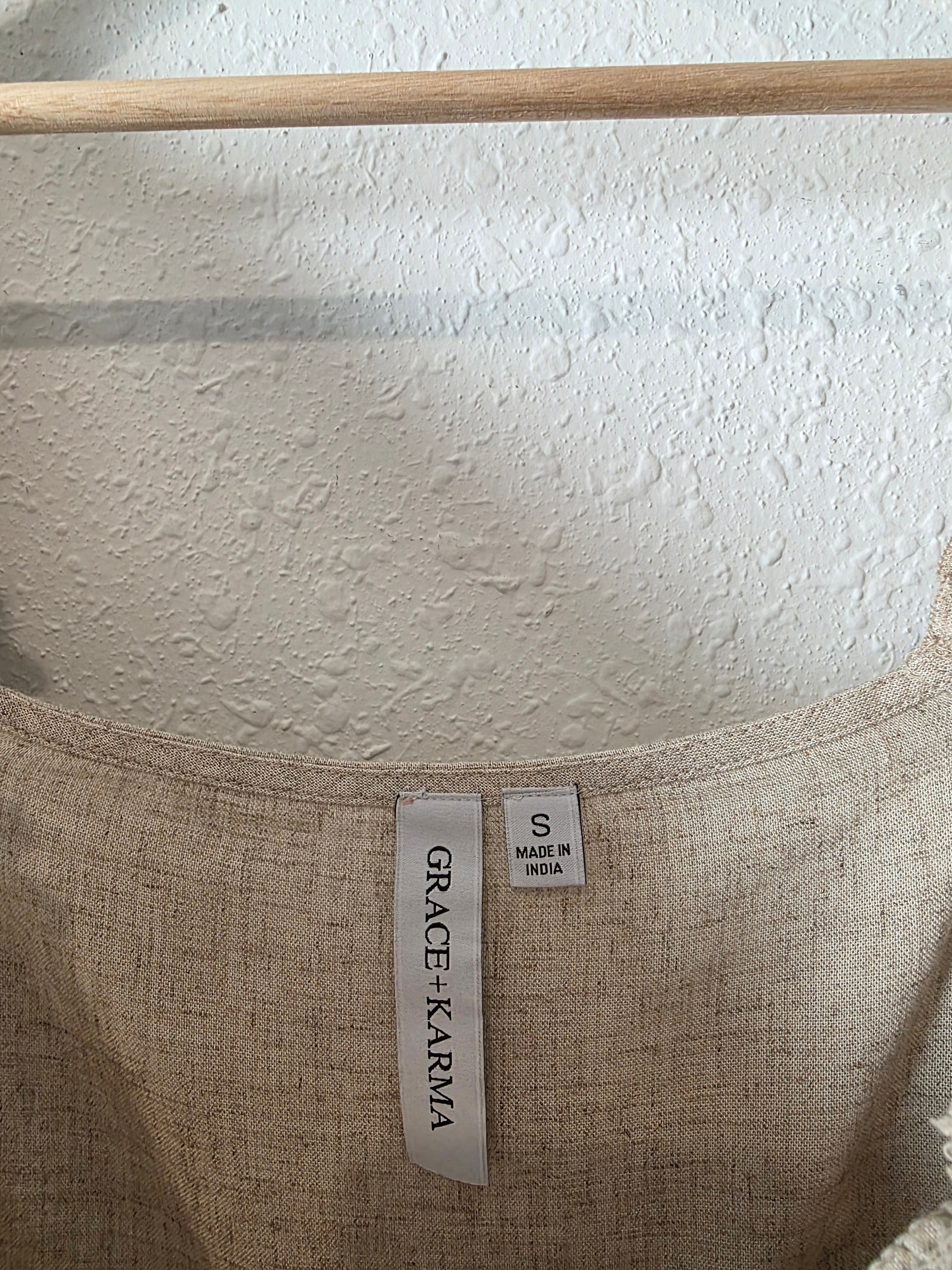 Oat Linen Blend Smocked Top (S)