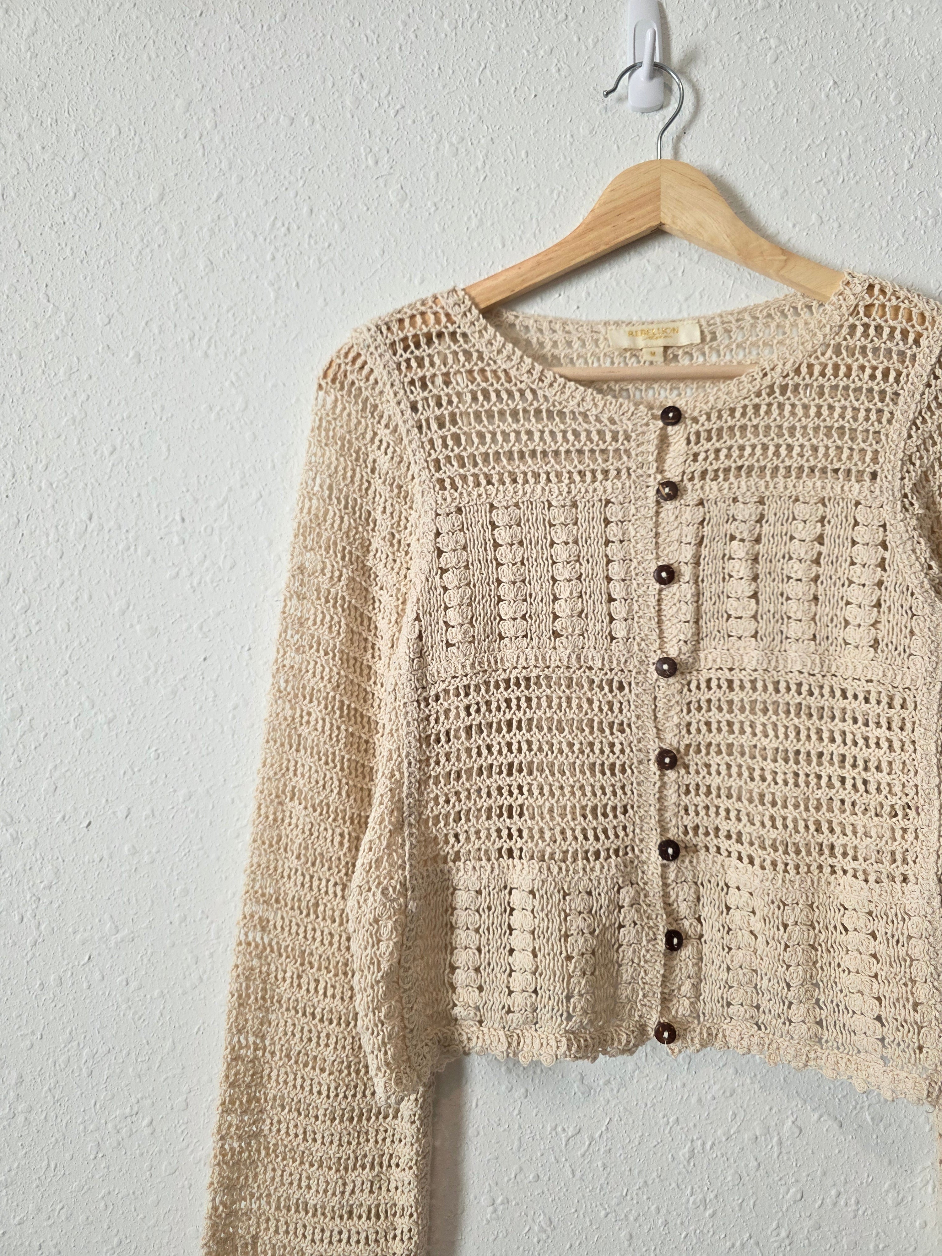 Crochet Cotton Button Up (M)