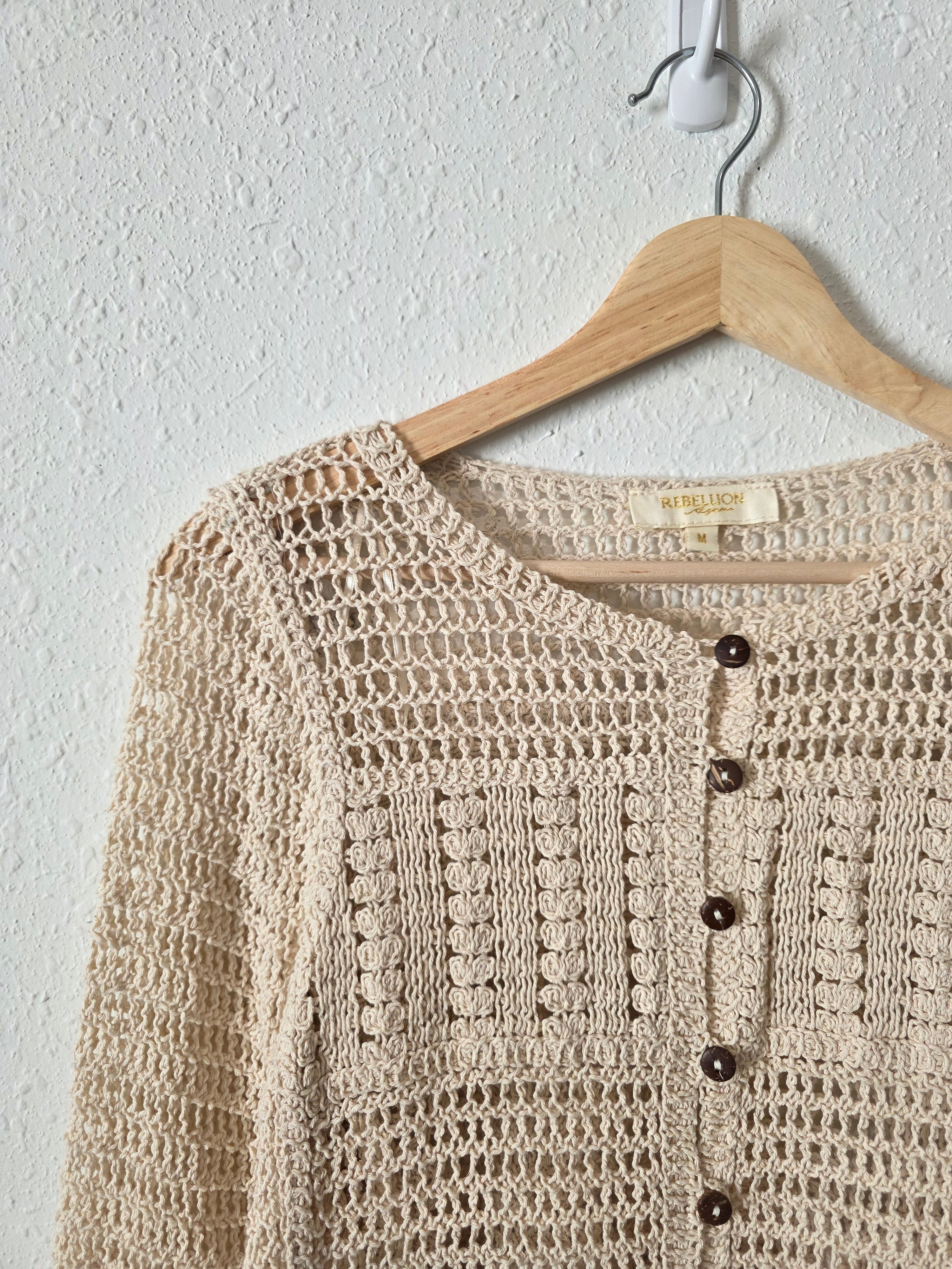 Crochet Cotton Button Up (M)