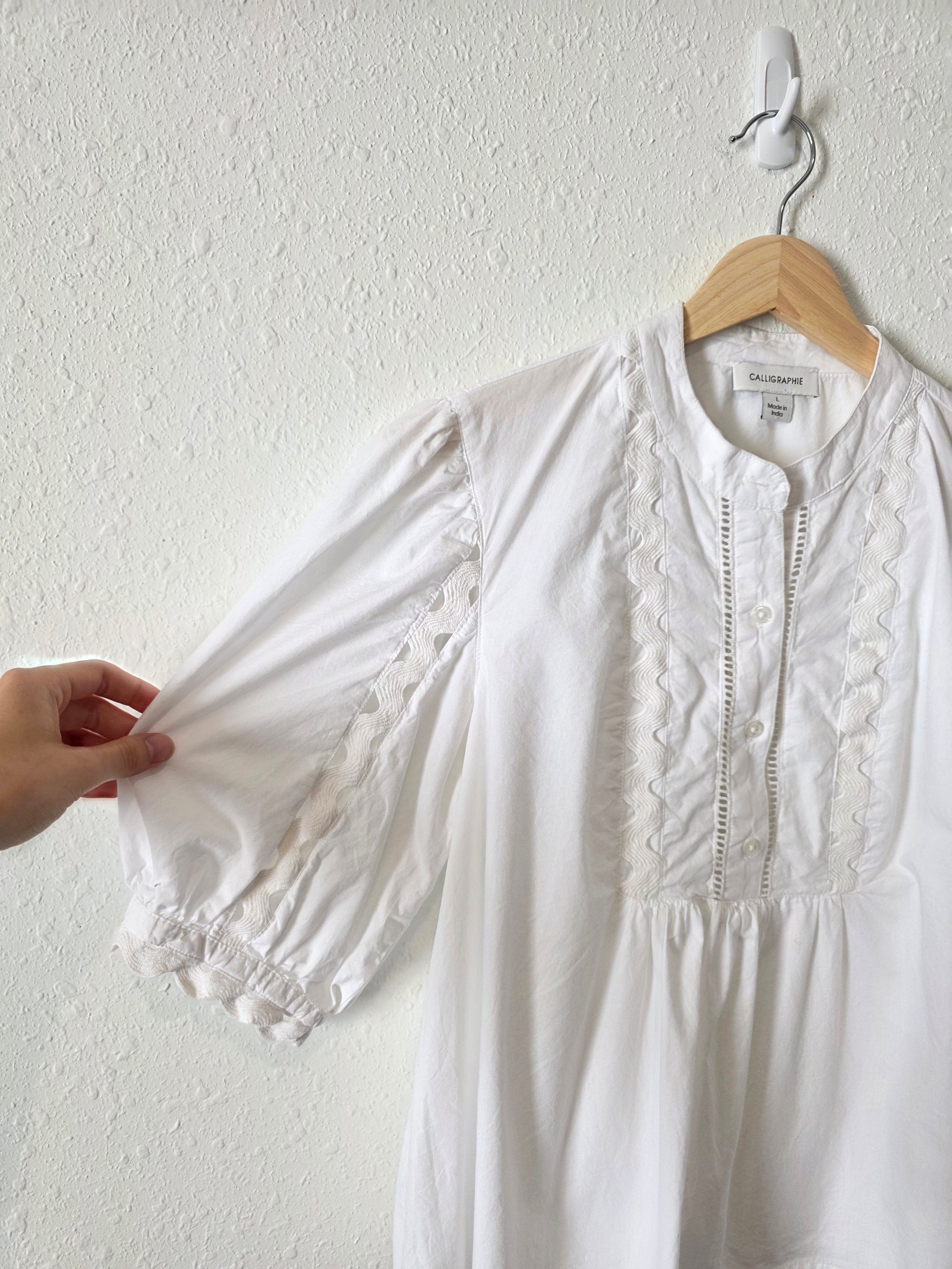 Embroidered Puff Sleeve Blouse (L)