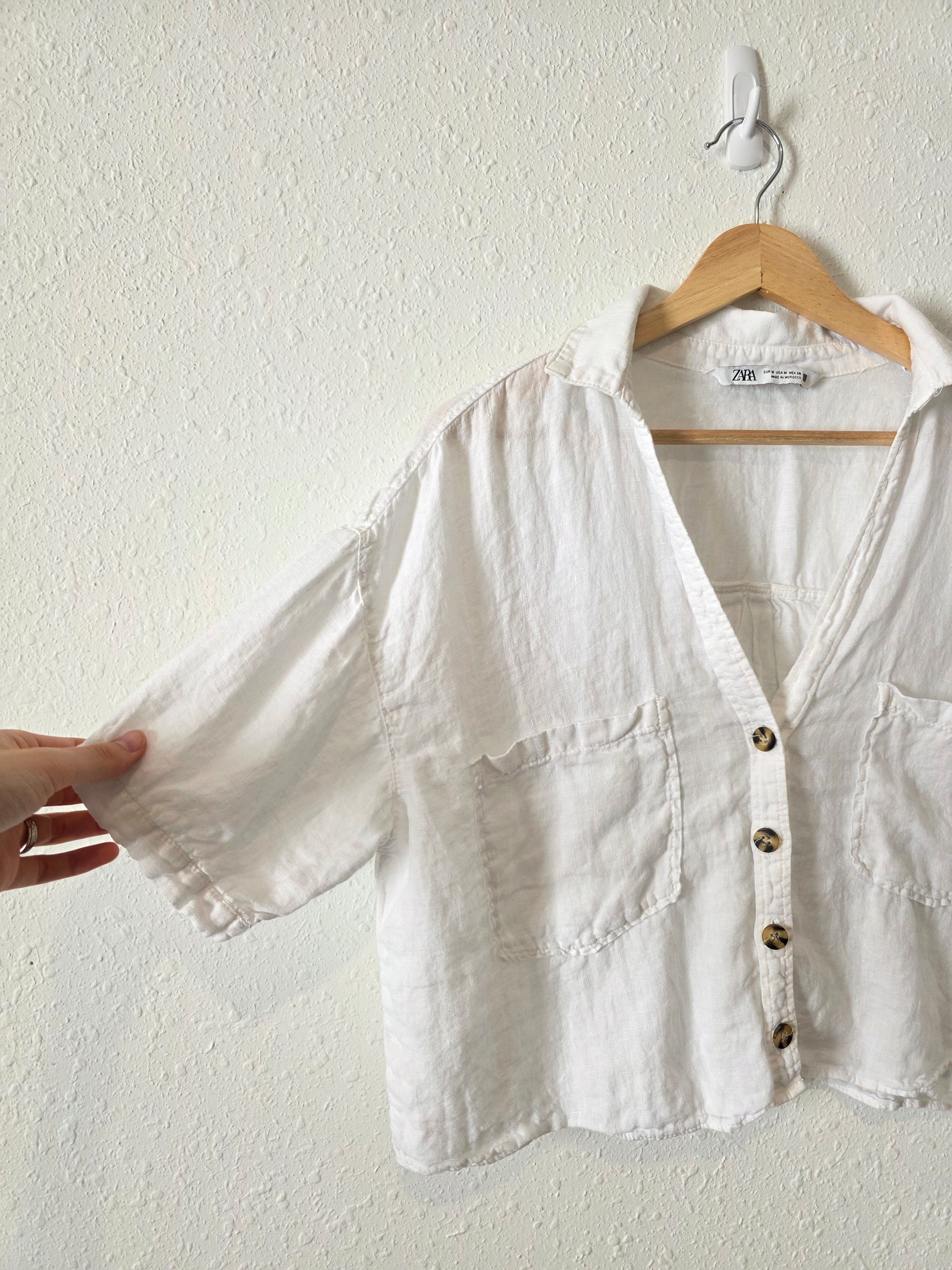 Zara White Linen Shirt (M)