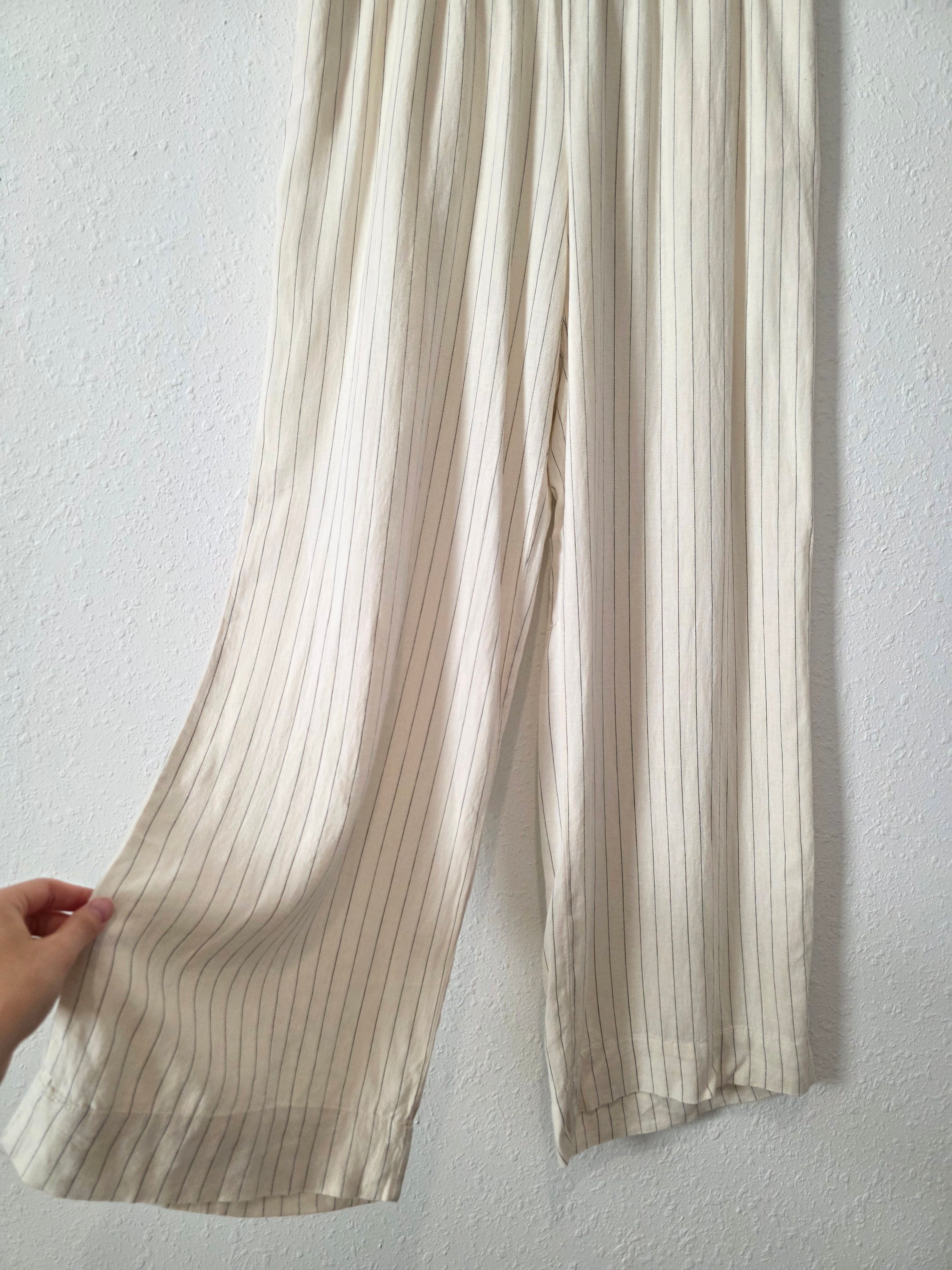 Striped Wide Leg Linen Pants (M)