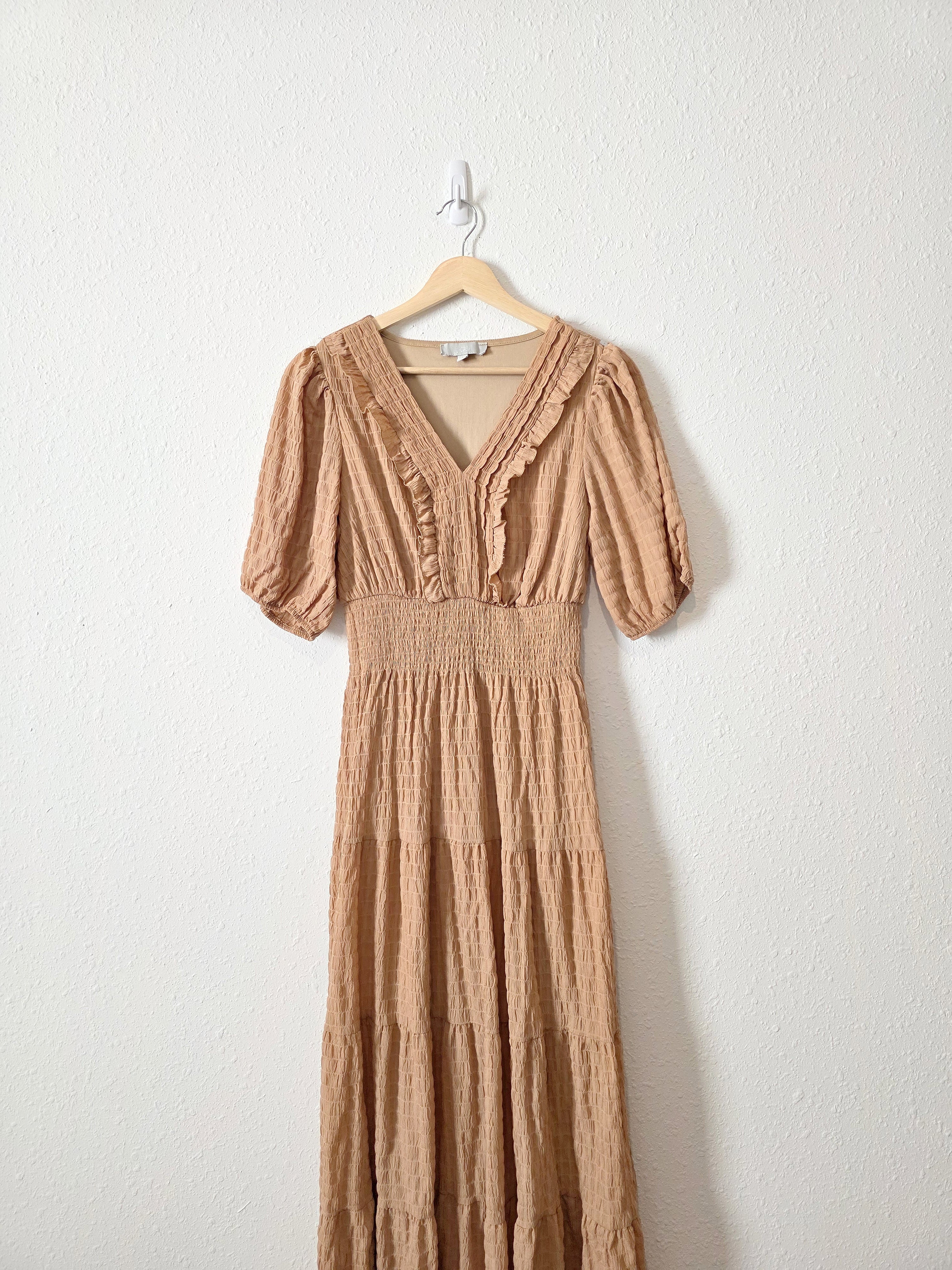Neutral Smocked Maxi Dress (S)