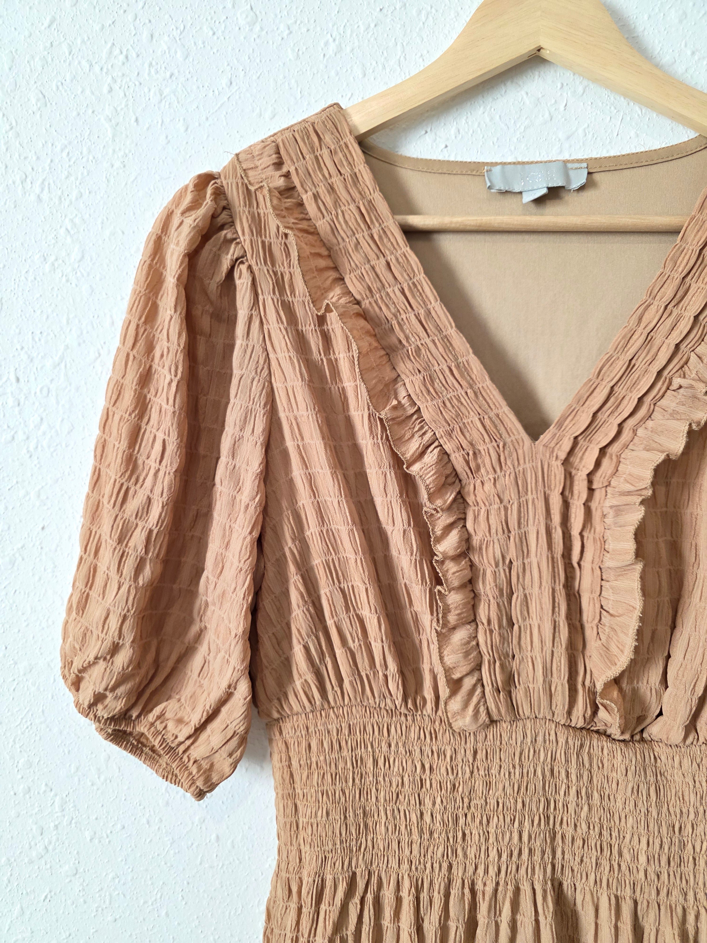 Neutral Smocked Maxi Dress (S)