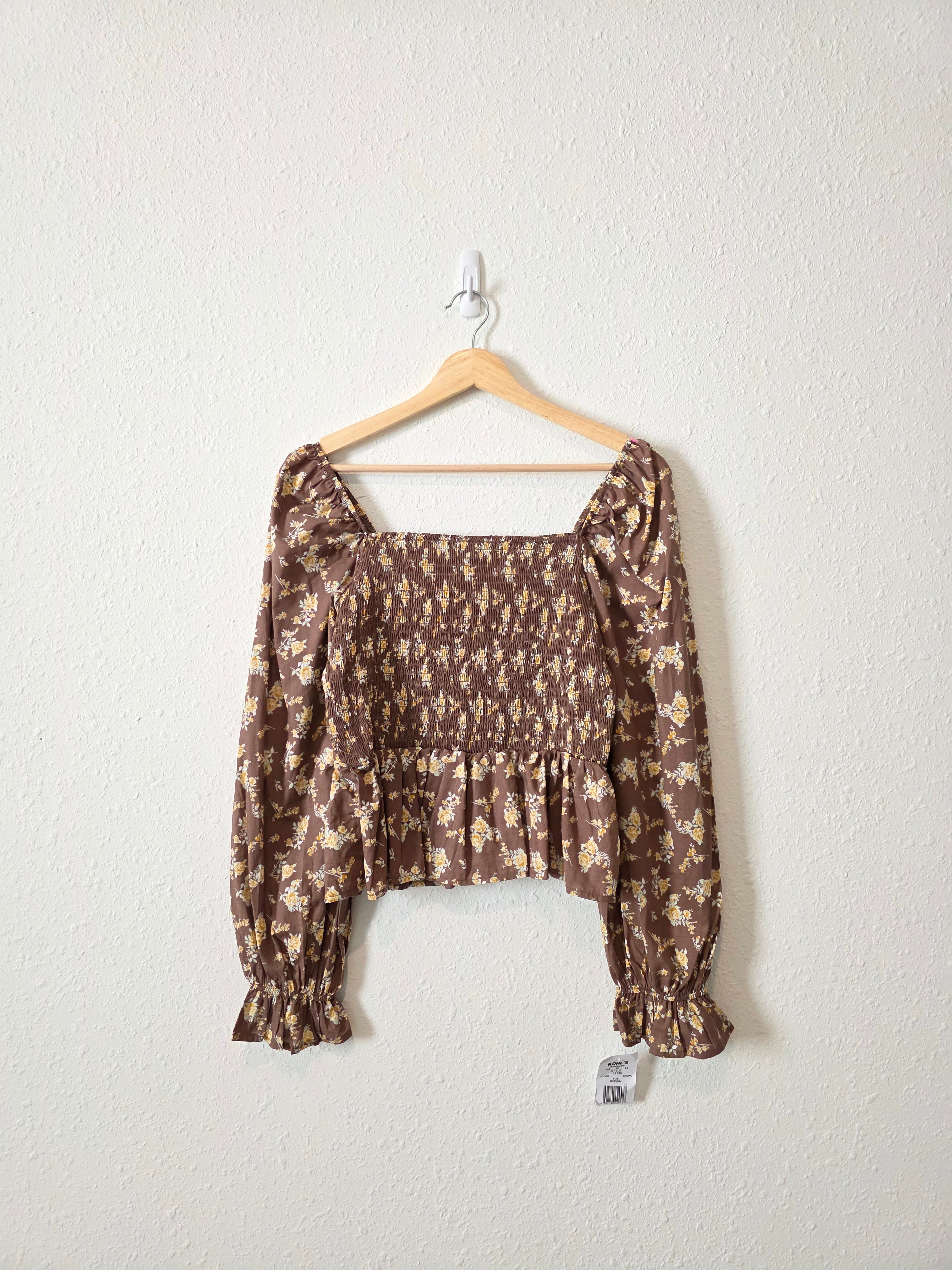 NEW Brown Floral Smocked Top (M)