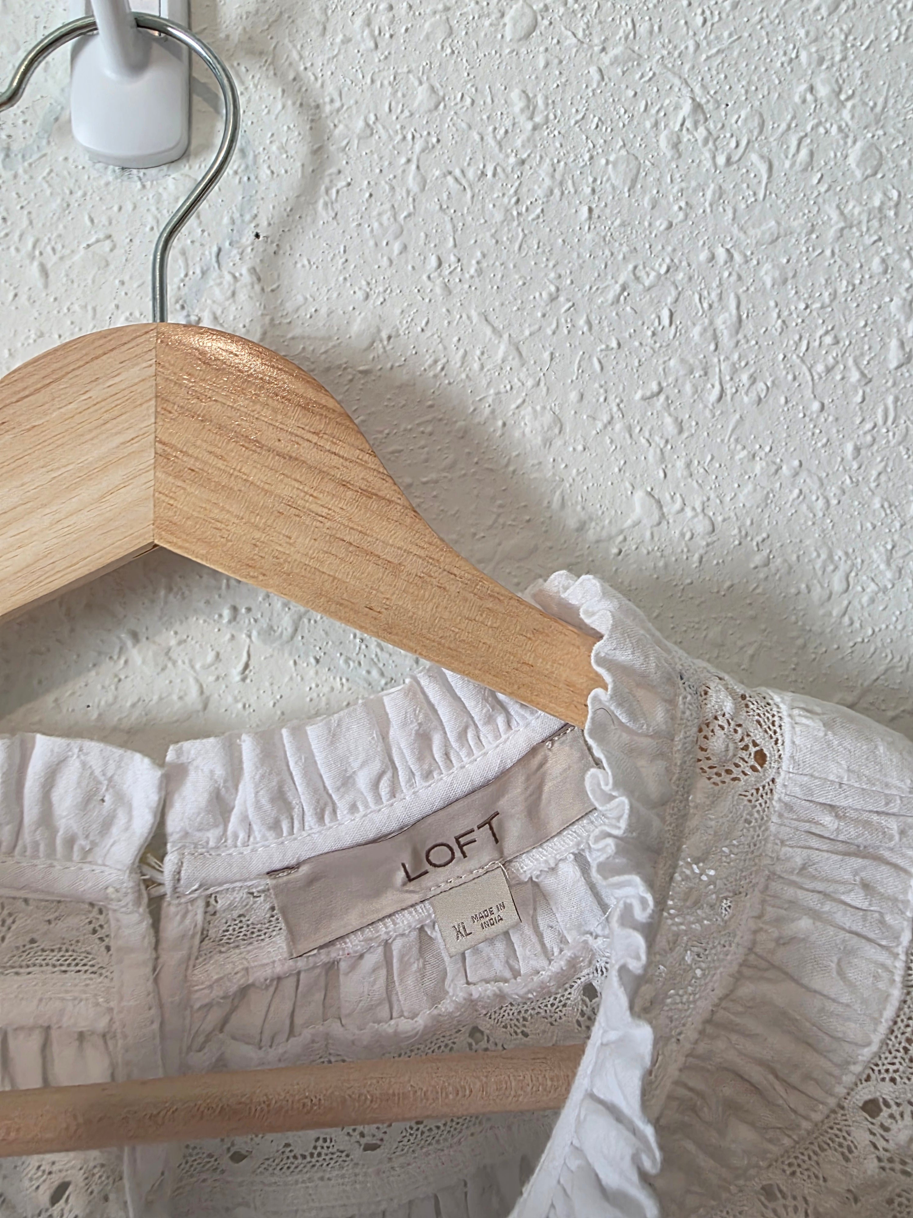 Loft White Puff Sleeve Blouse (XL)