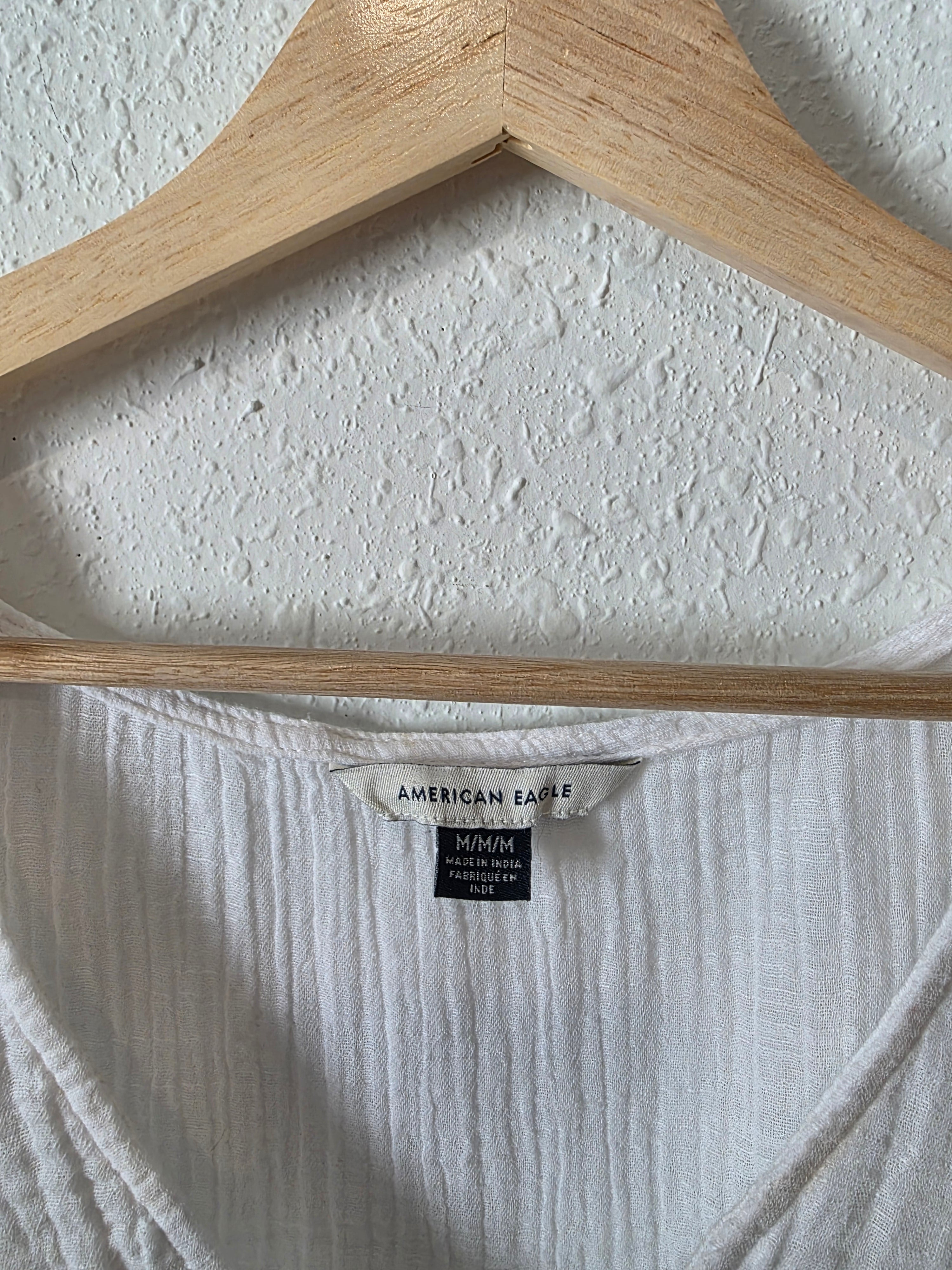 White Cotton Gauze Ruffle Top (M)