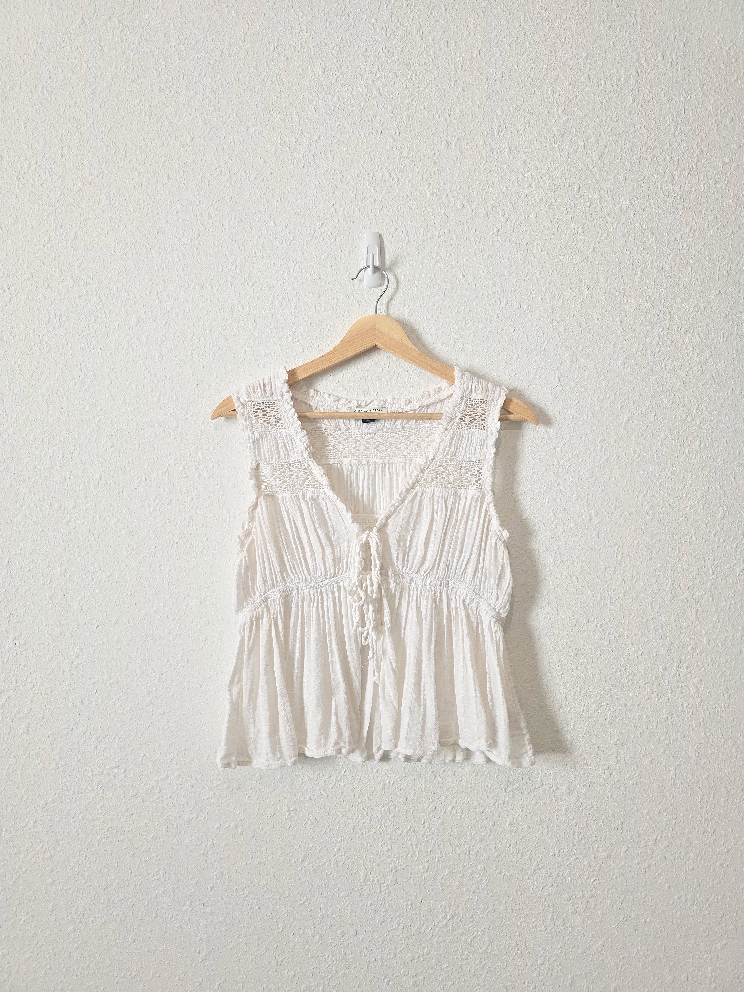 White Lace Tie Front Top (M)