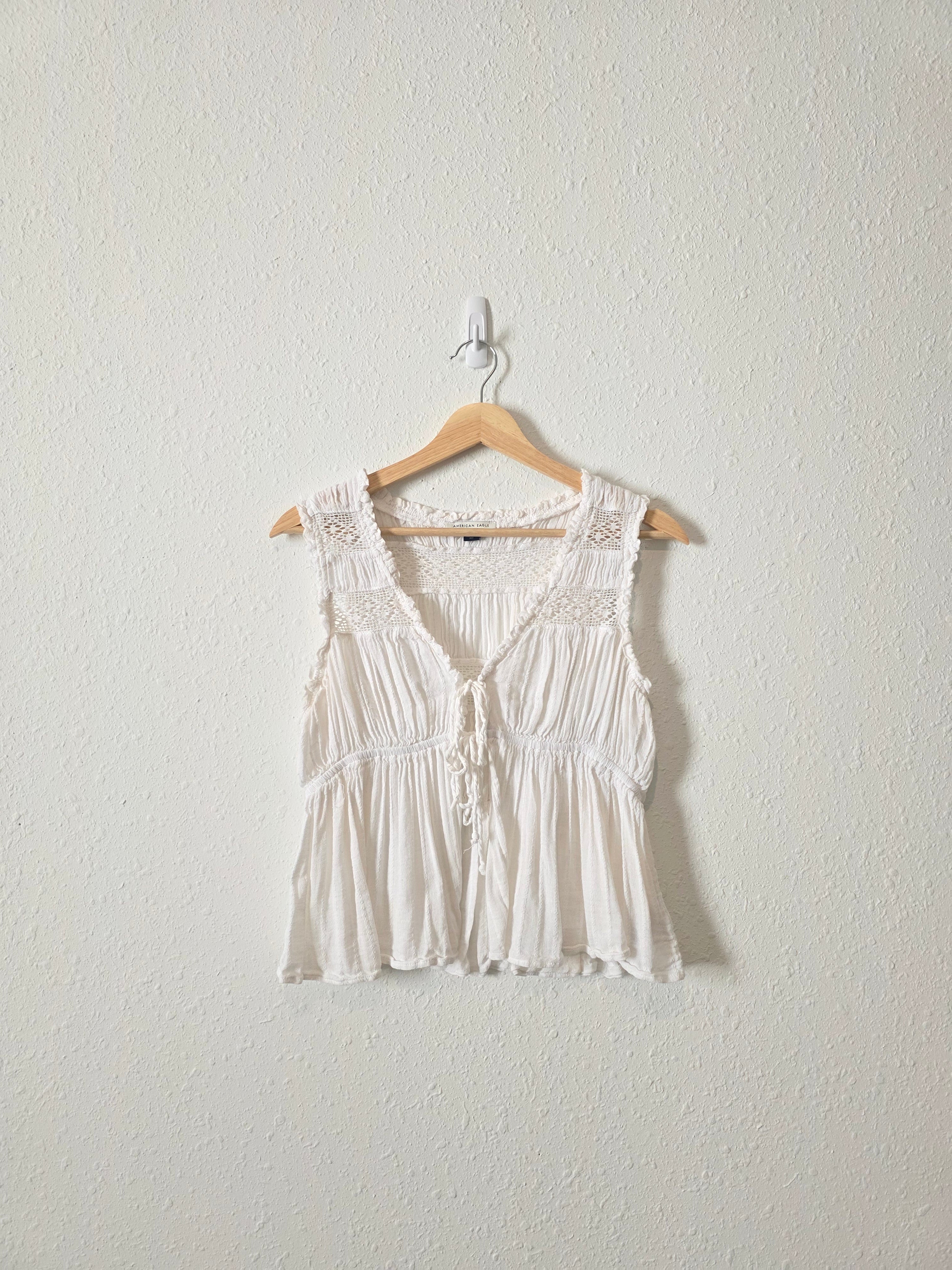 White Lace Tie Front Top (M)