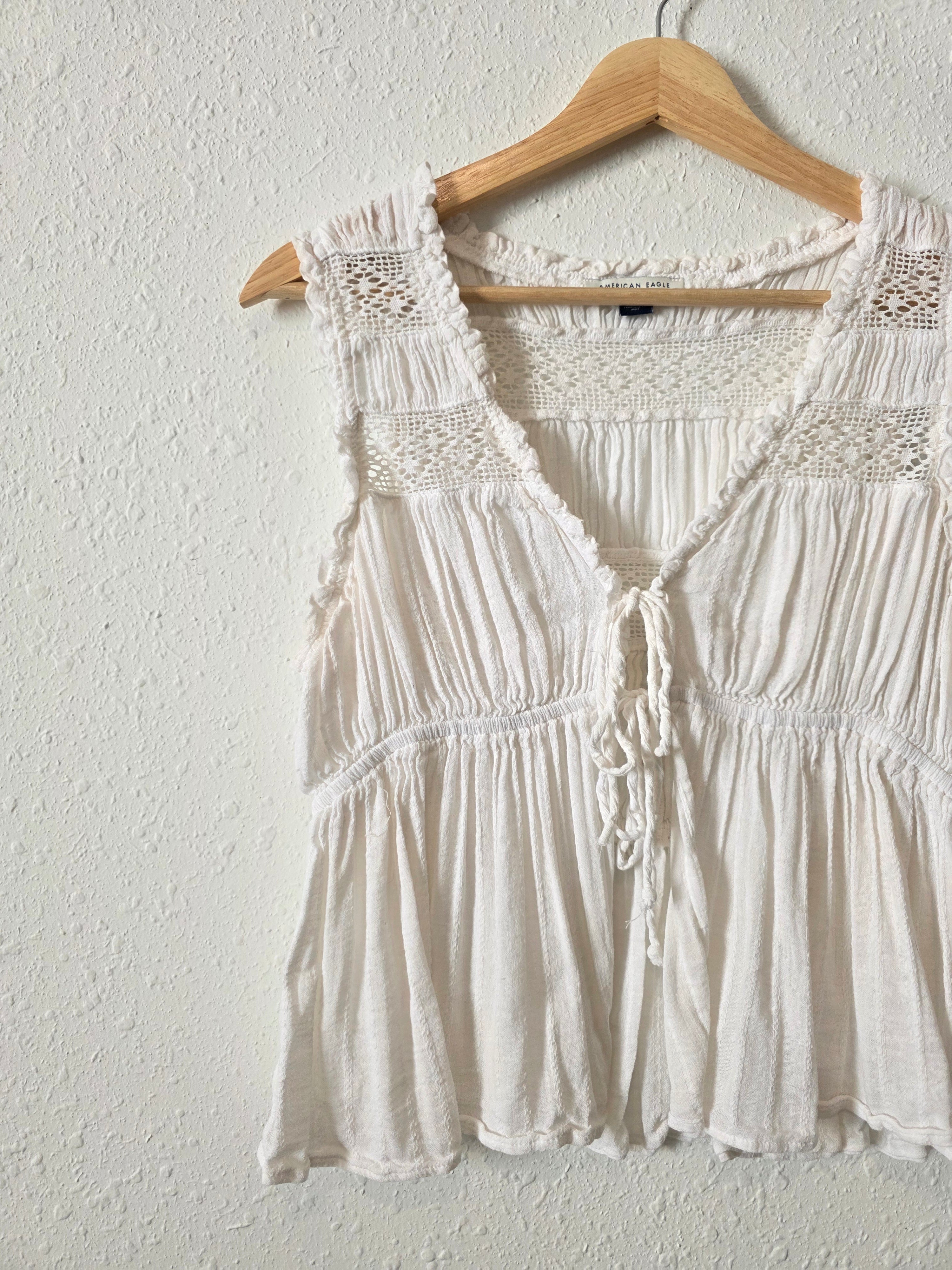 White Lace Tie Front Top (M)