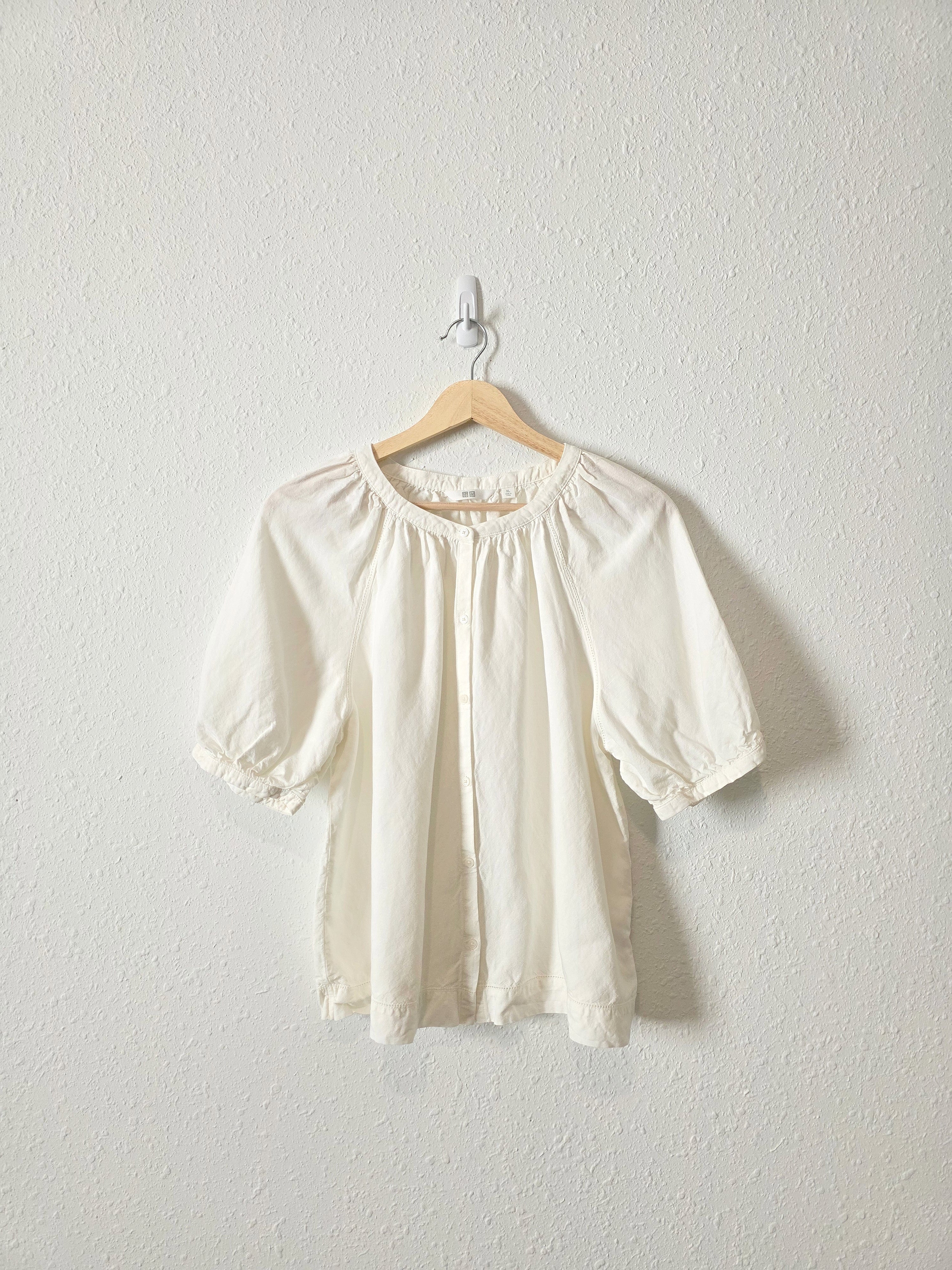 Linen Blend Puff Sleeve Top (XL)