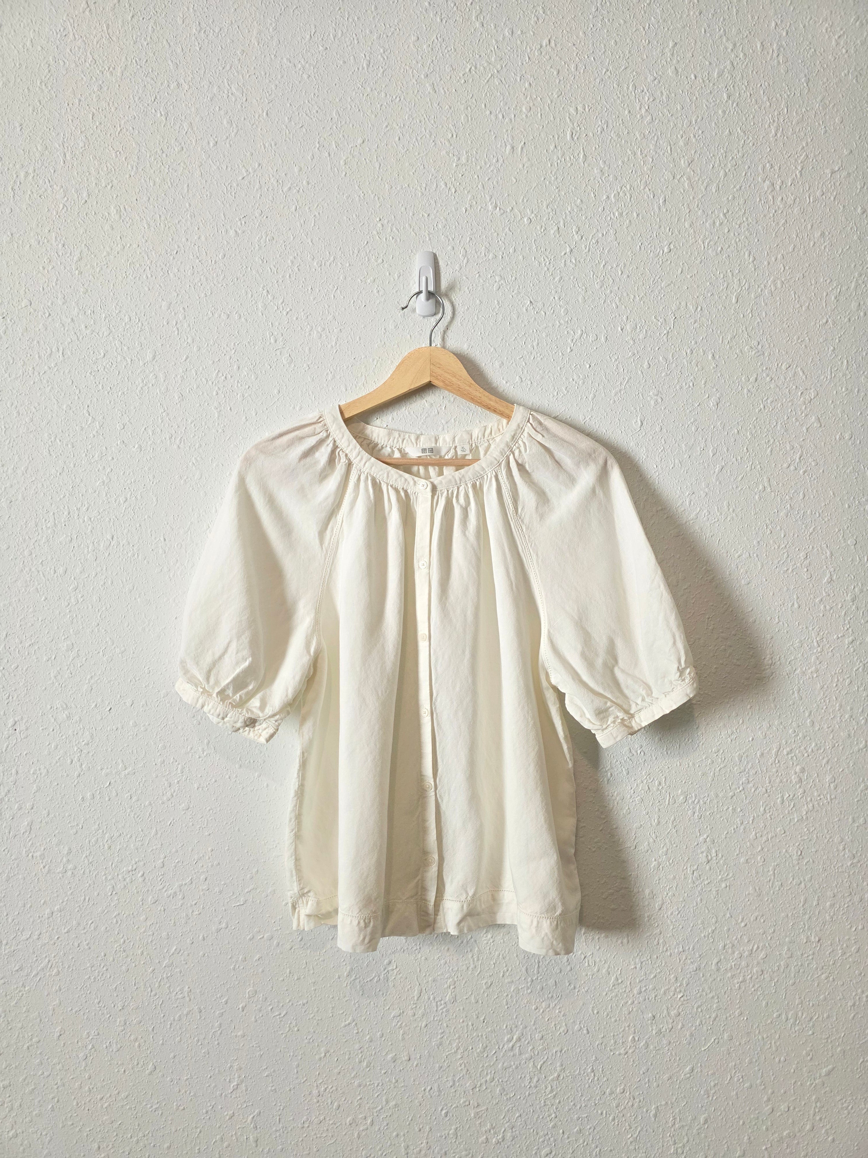Linen Blend Puff Sleeve Top (XL)